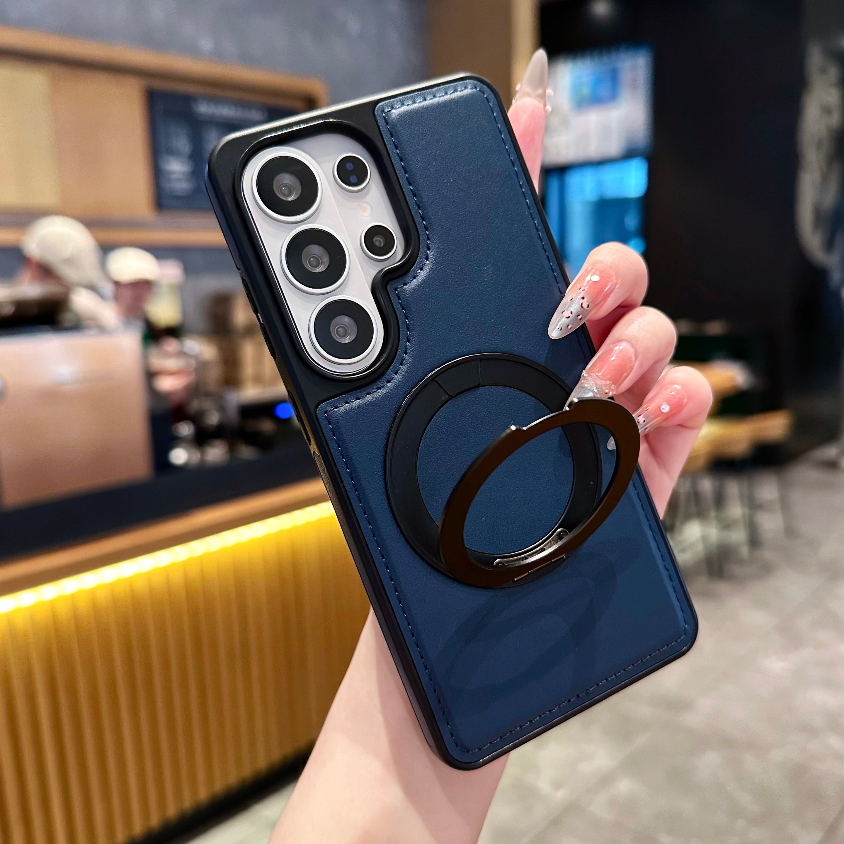 Vegan Leather Cover with MagSafe Ring For Samsung