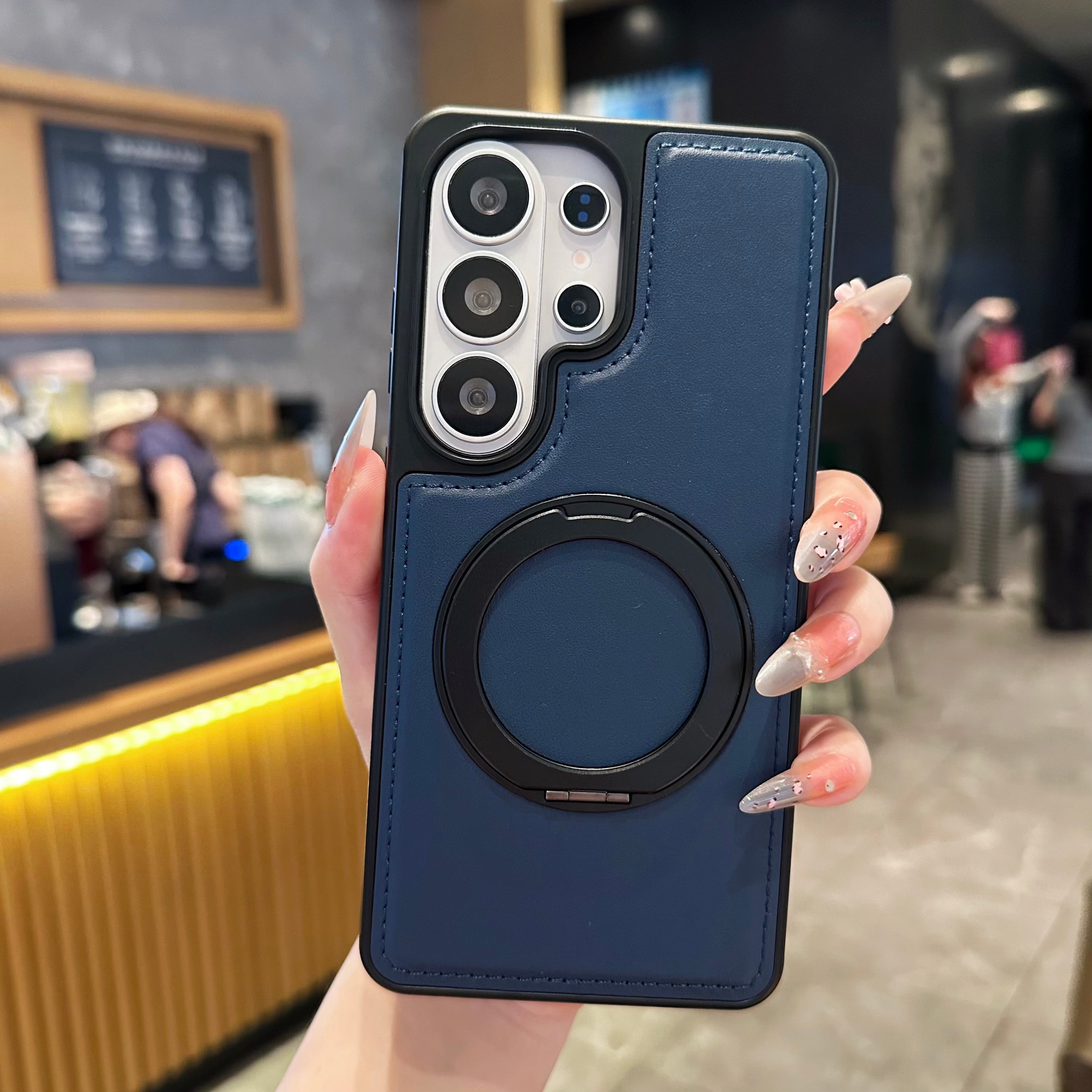 Vegan Leather Cover with MagSafe Ring For Samsung