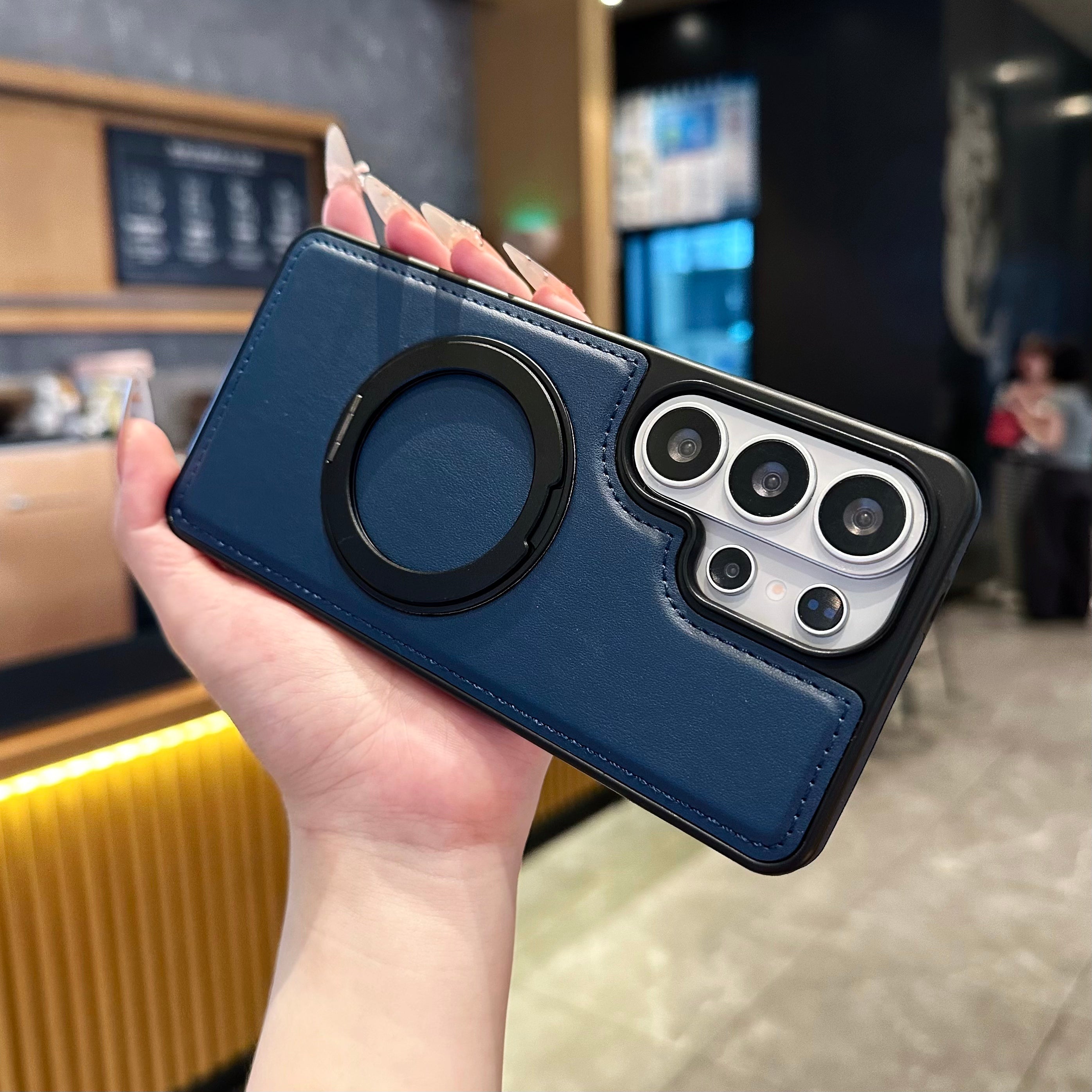 Vegan Leather Cover with MagSafe Ring For Samsung
