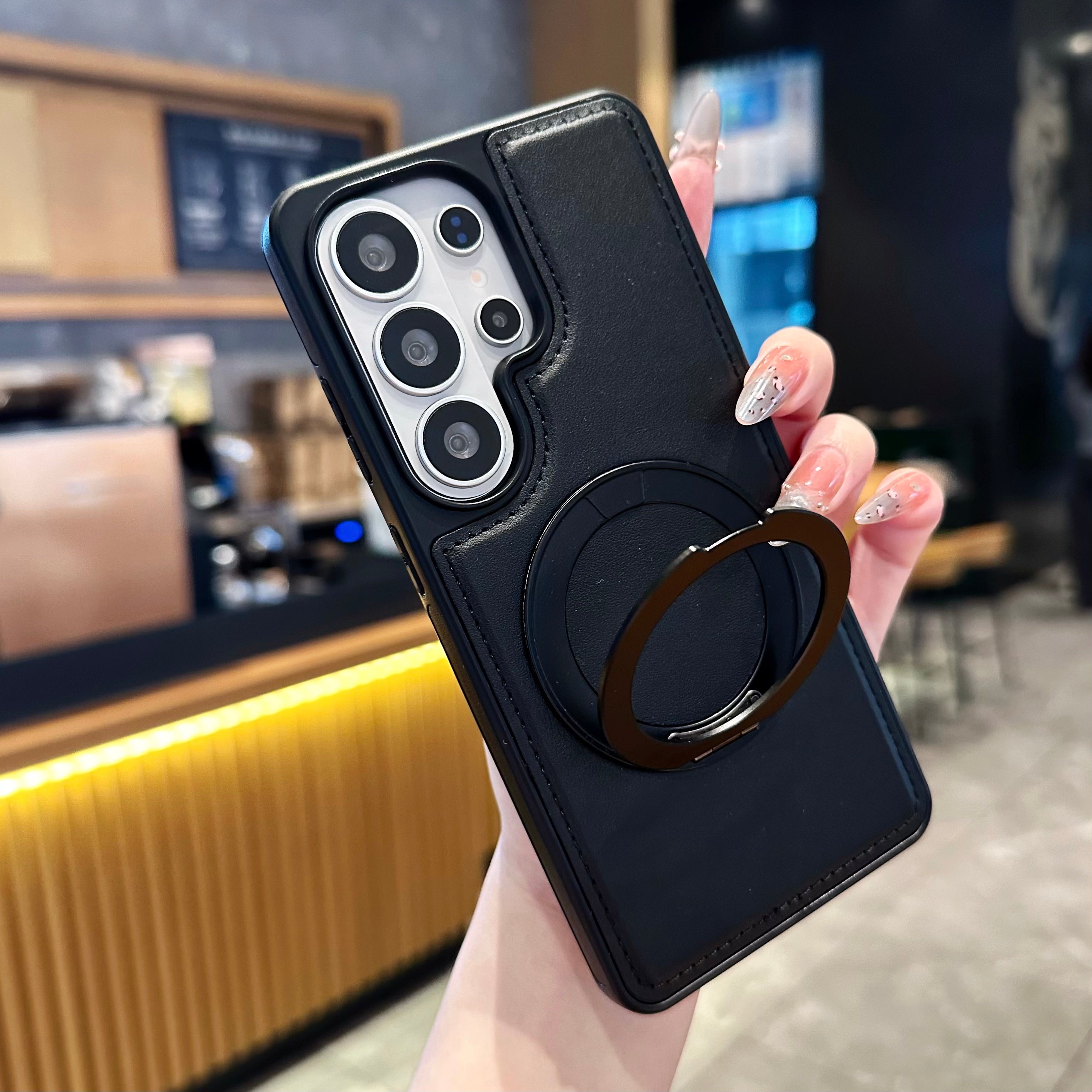 Vegan Leather Cover with MagSafe Ring For Samsung