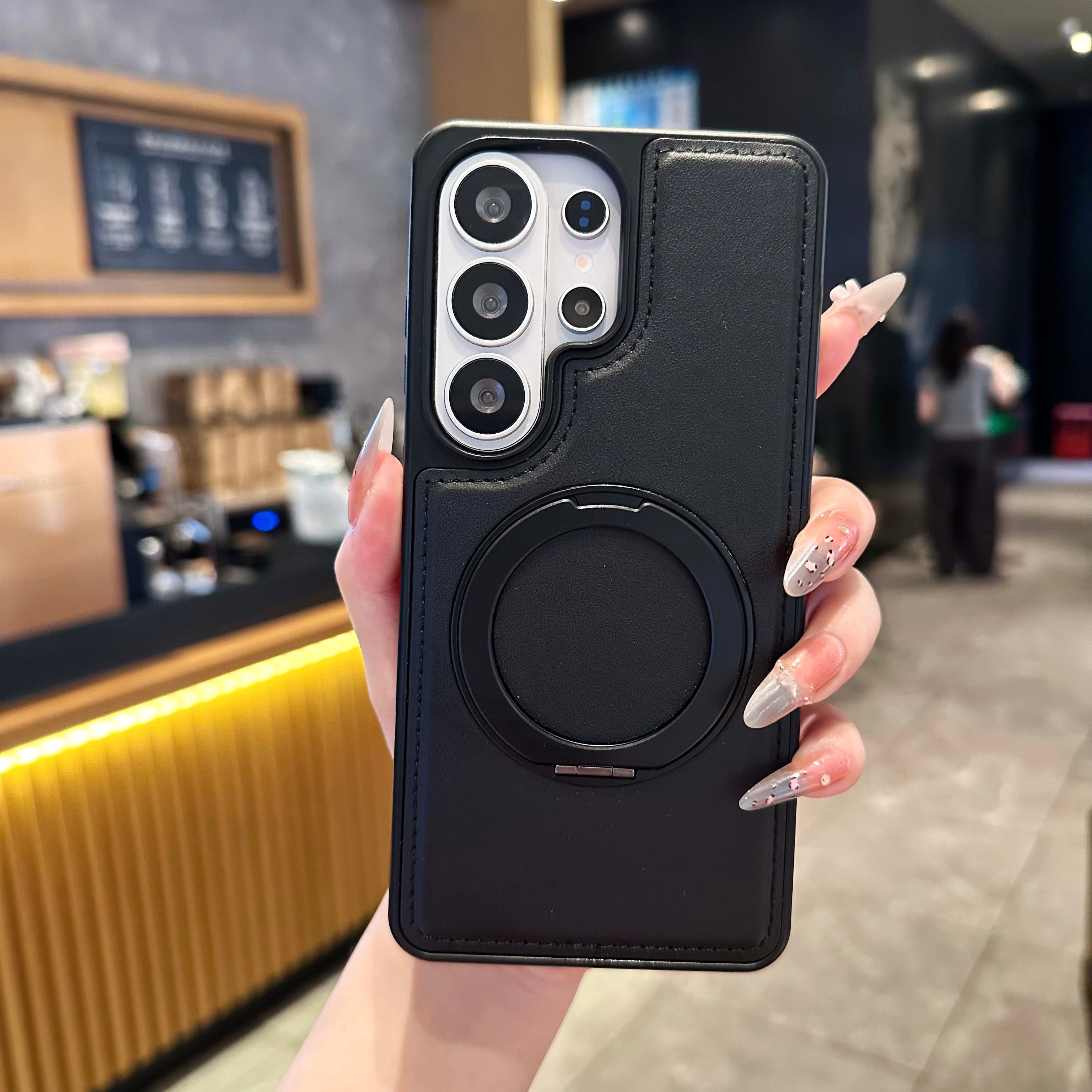 Vegan Leather Cover with MagSafe Ring For Samsung