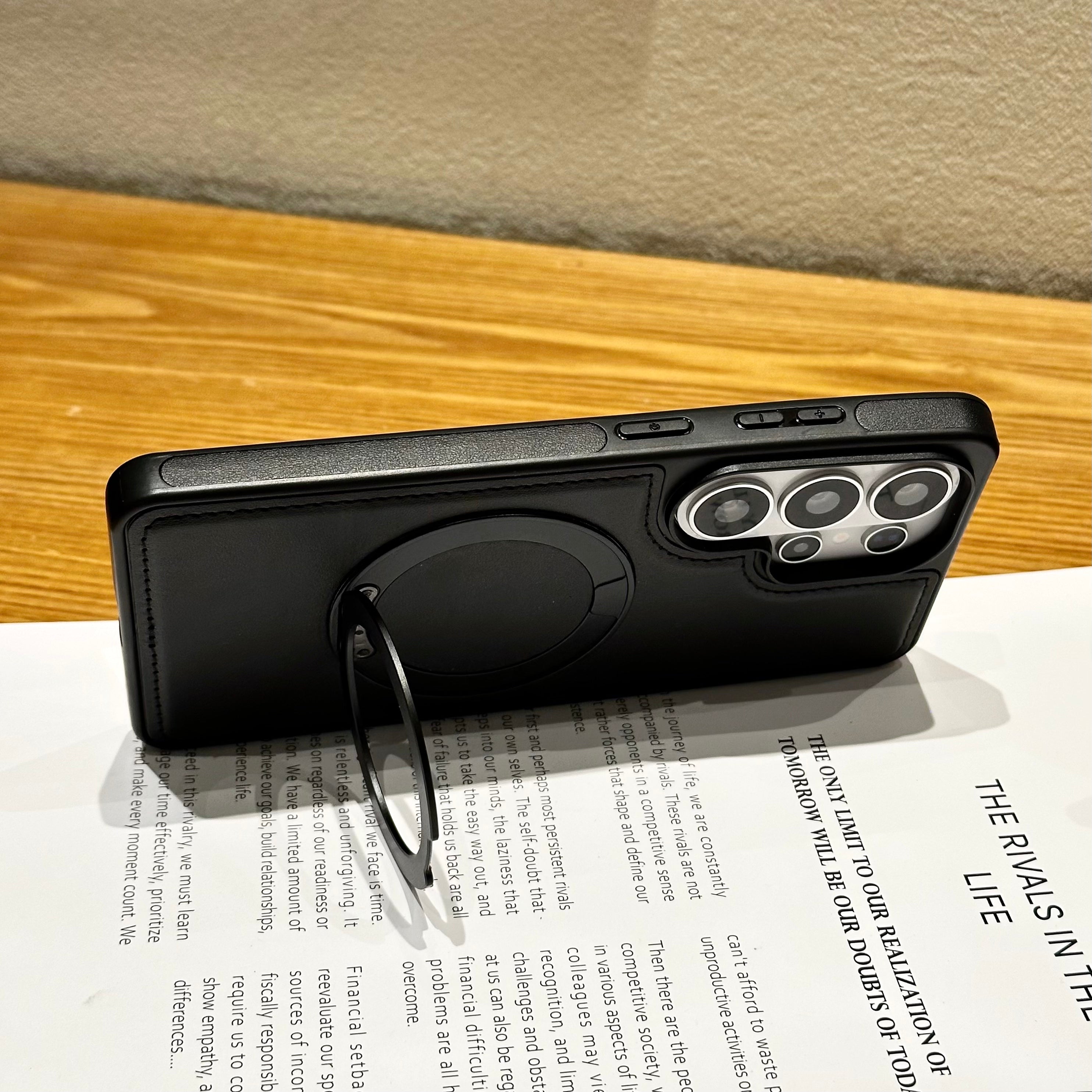 Vegan Leather Cover with MagSafe Ring For Samsung