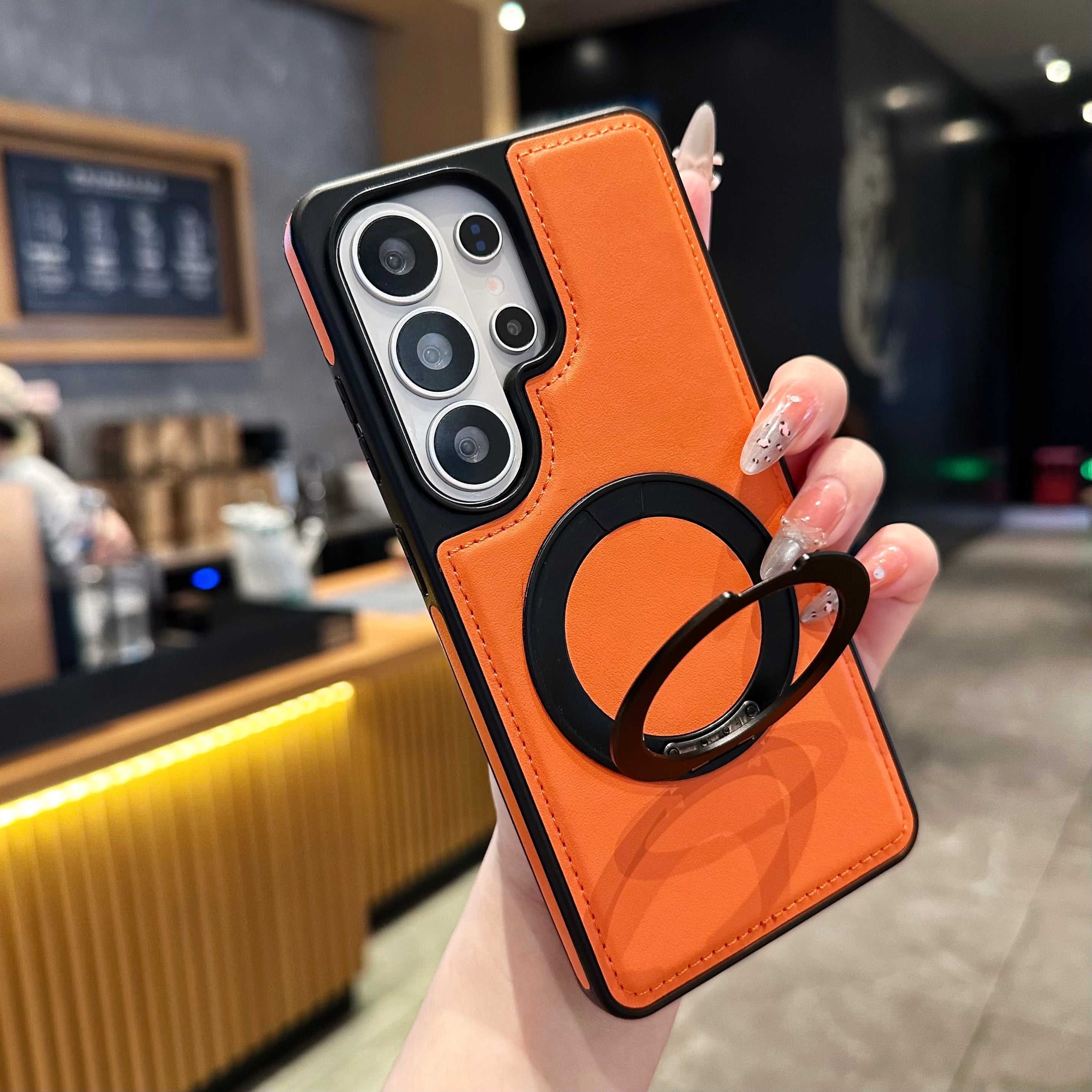 Vegan Leather Cover with MagSafe Ring For Samsung