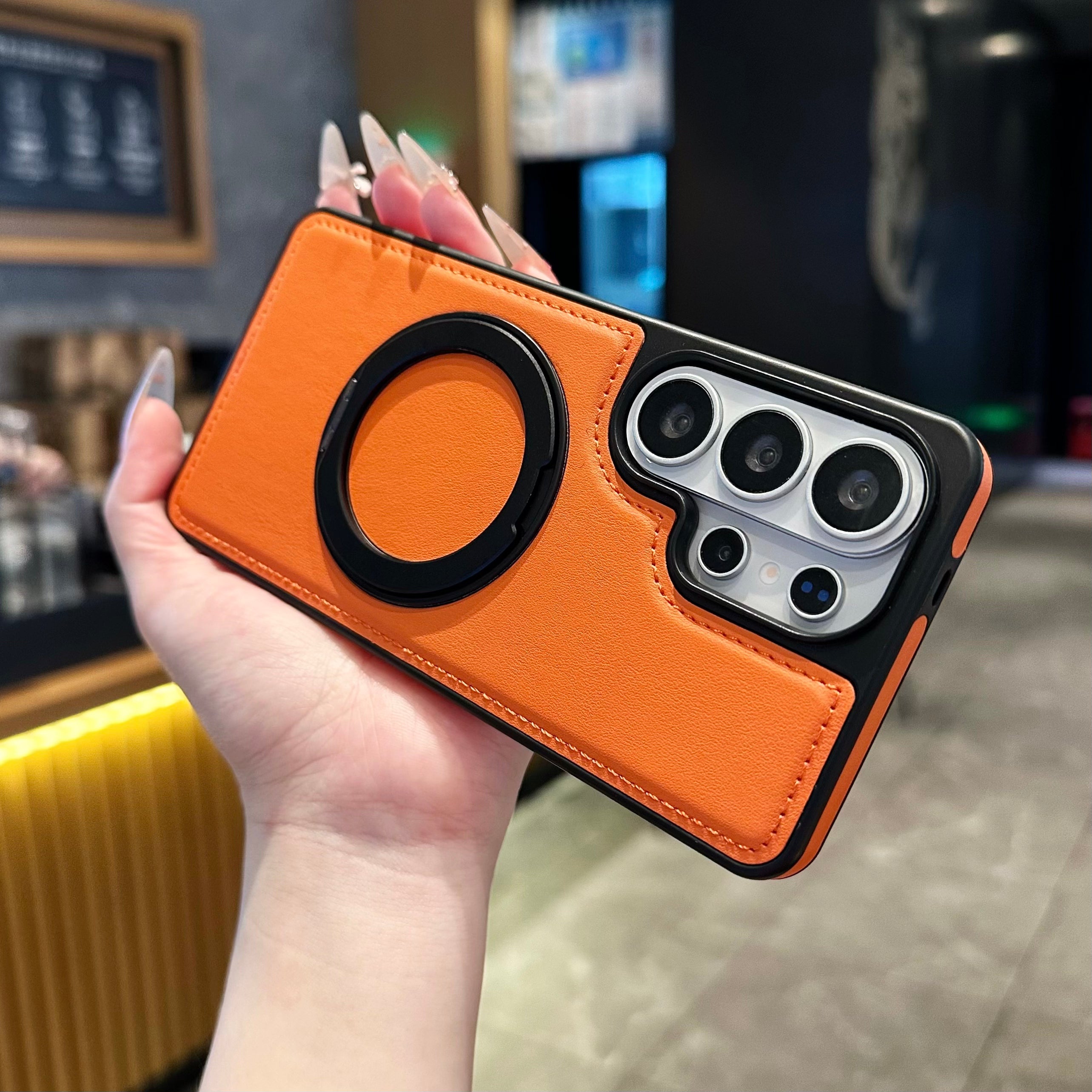 Vegan Leather Cover with MagSafe Ring For Samsung