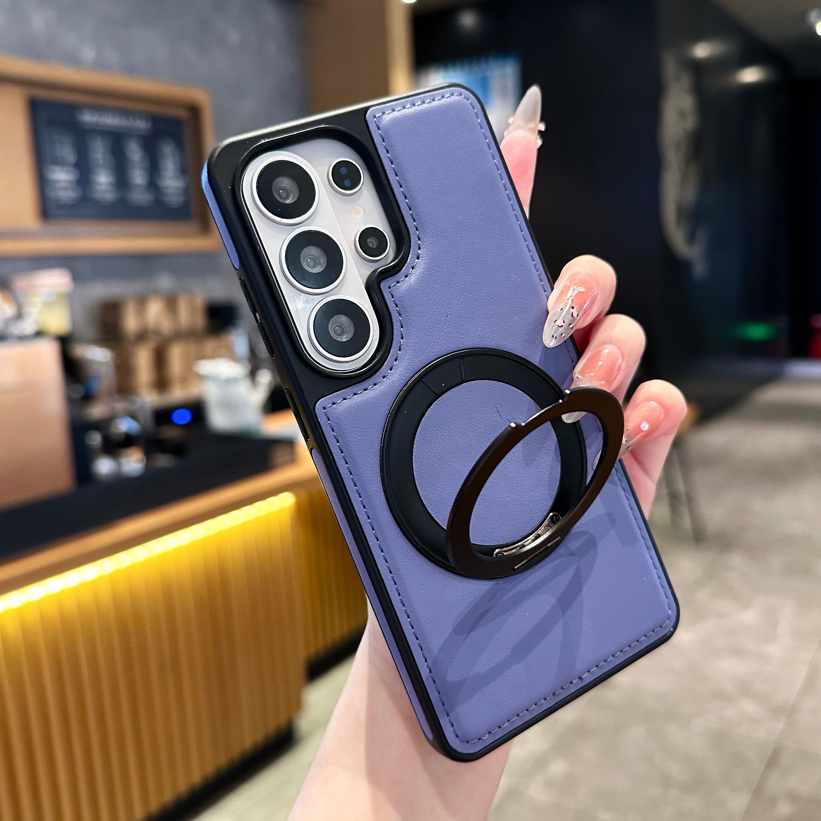 Vegan Leather Cover with MagSafe Ring For Samsung