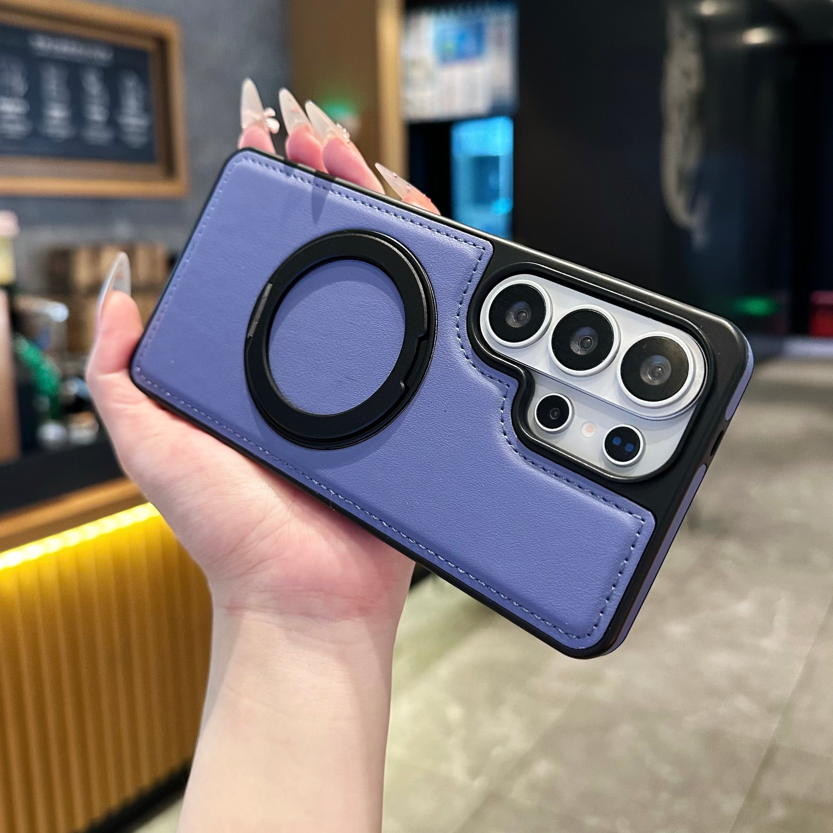 Vegan Leather Cover with MagSafe Ring For Samsung