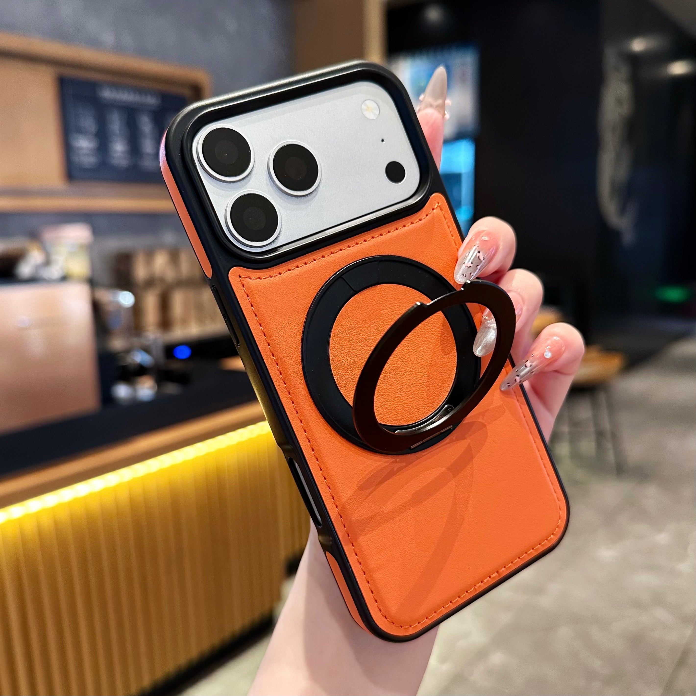Vegan Leather Cover with MagSafe Ring For iPhone