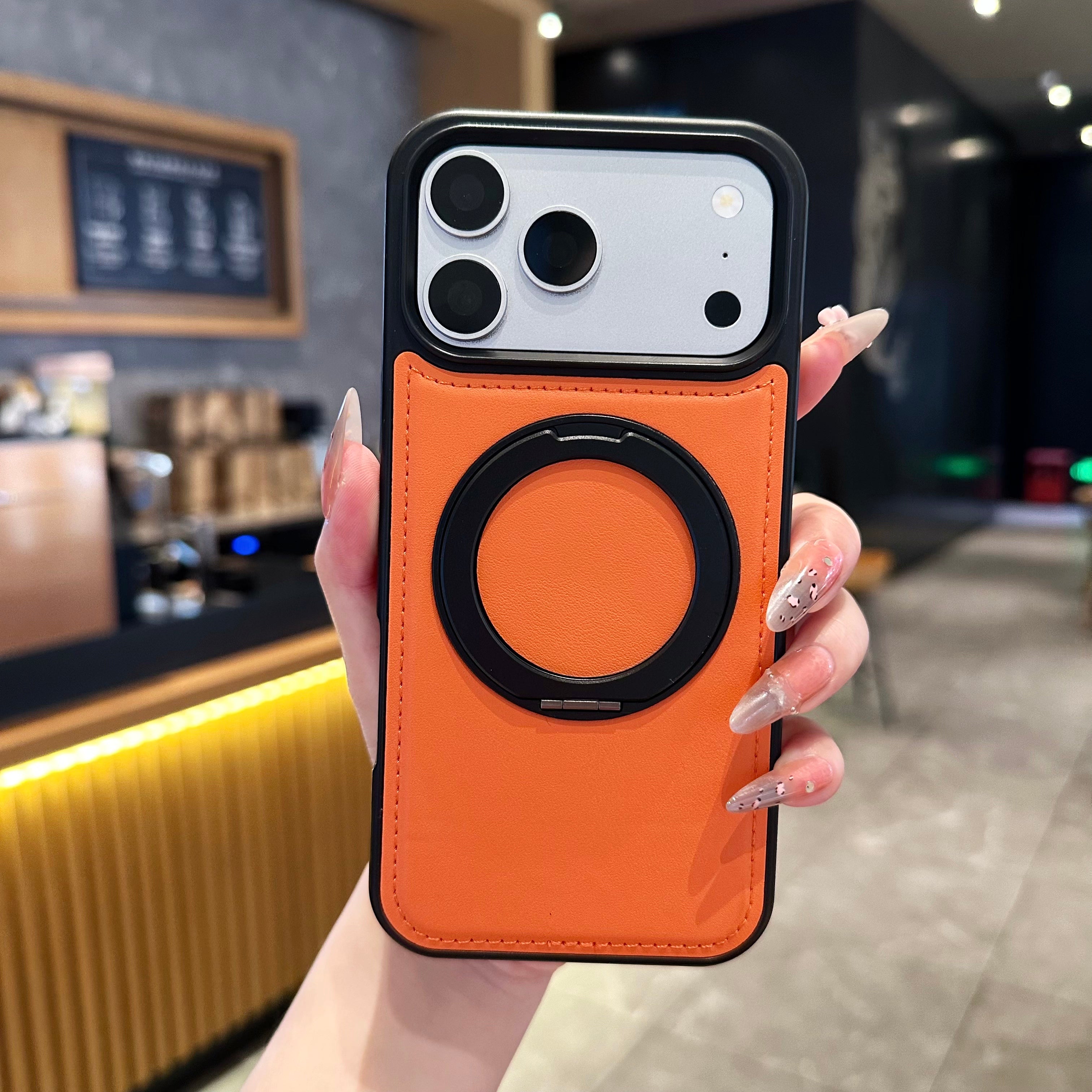 Vegan Leather Cover with MagSafe Ring For iPhone