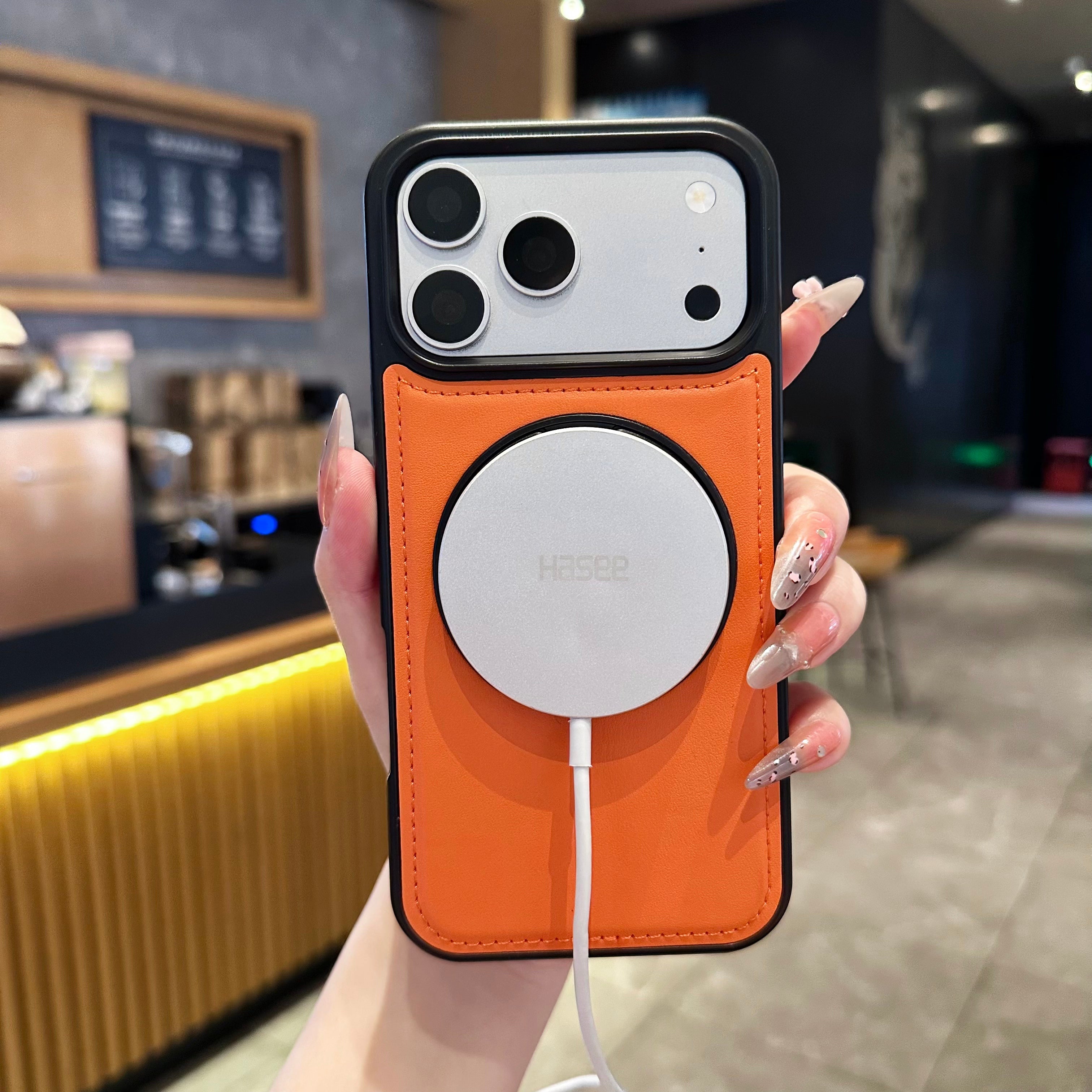 Vegan Leather Cover with MagSafe Ring For iPhone