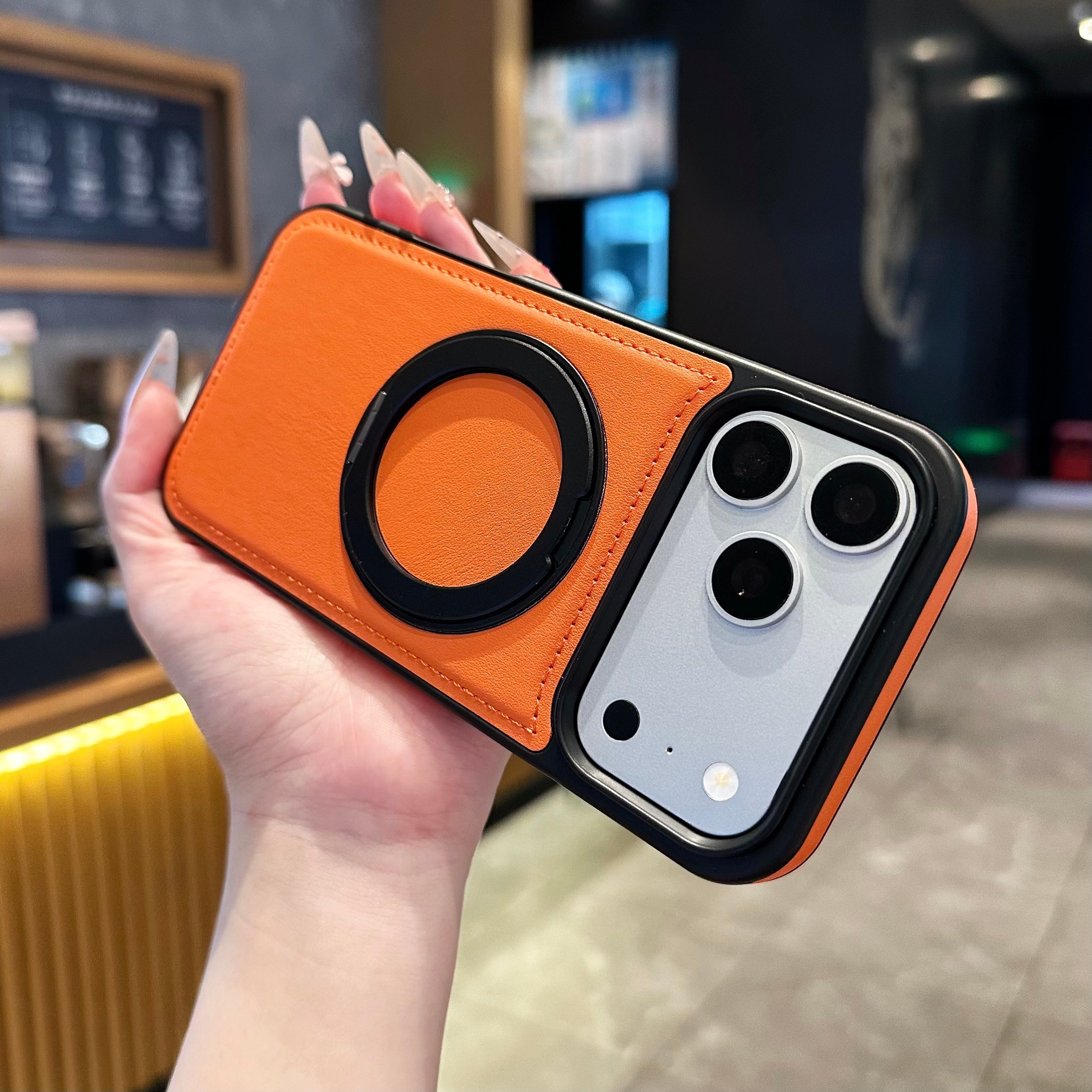 Vegan Leather Cover with MagSafe Ring For iPhone