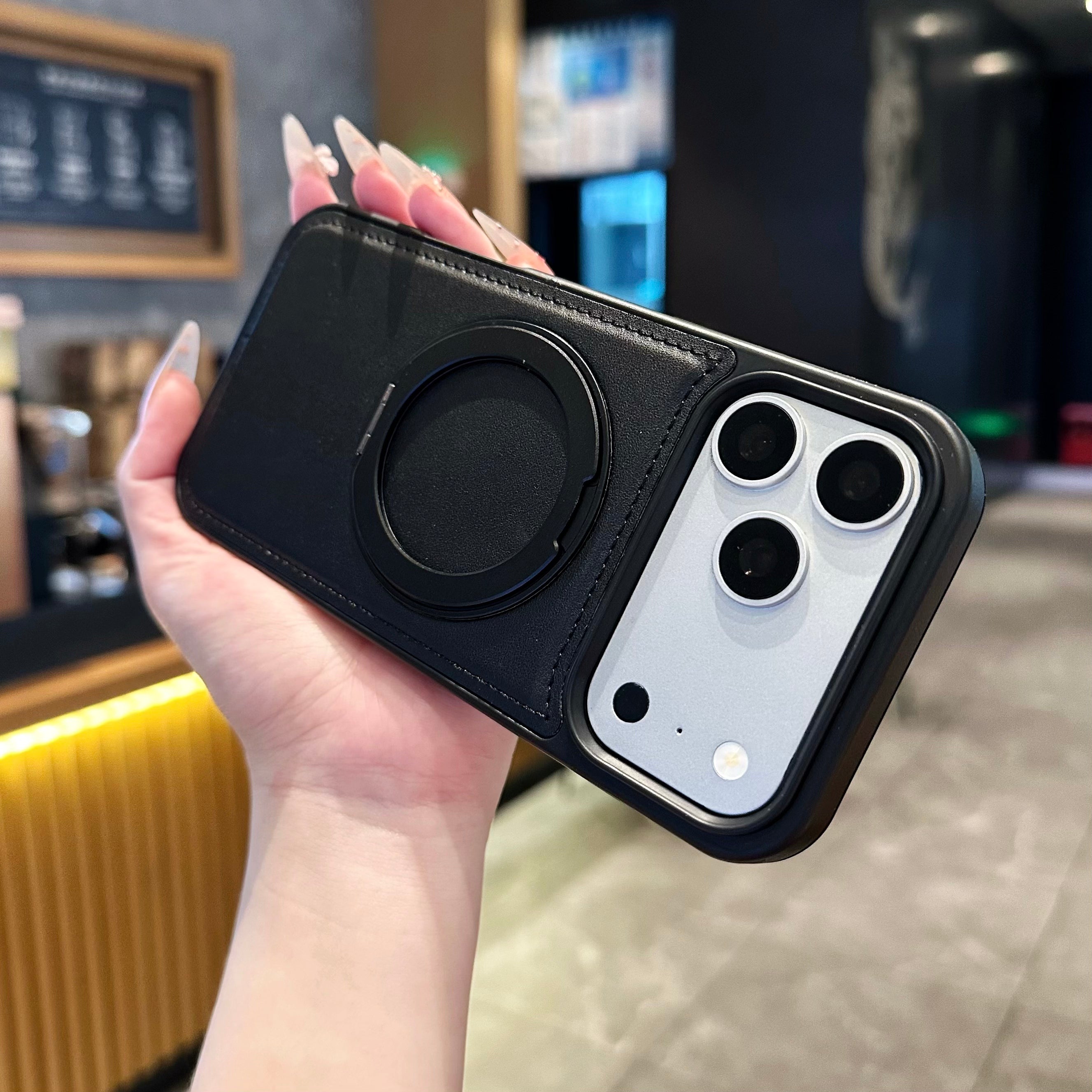 Vegan Leather Cover with MagSafe Ring For iPhone