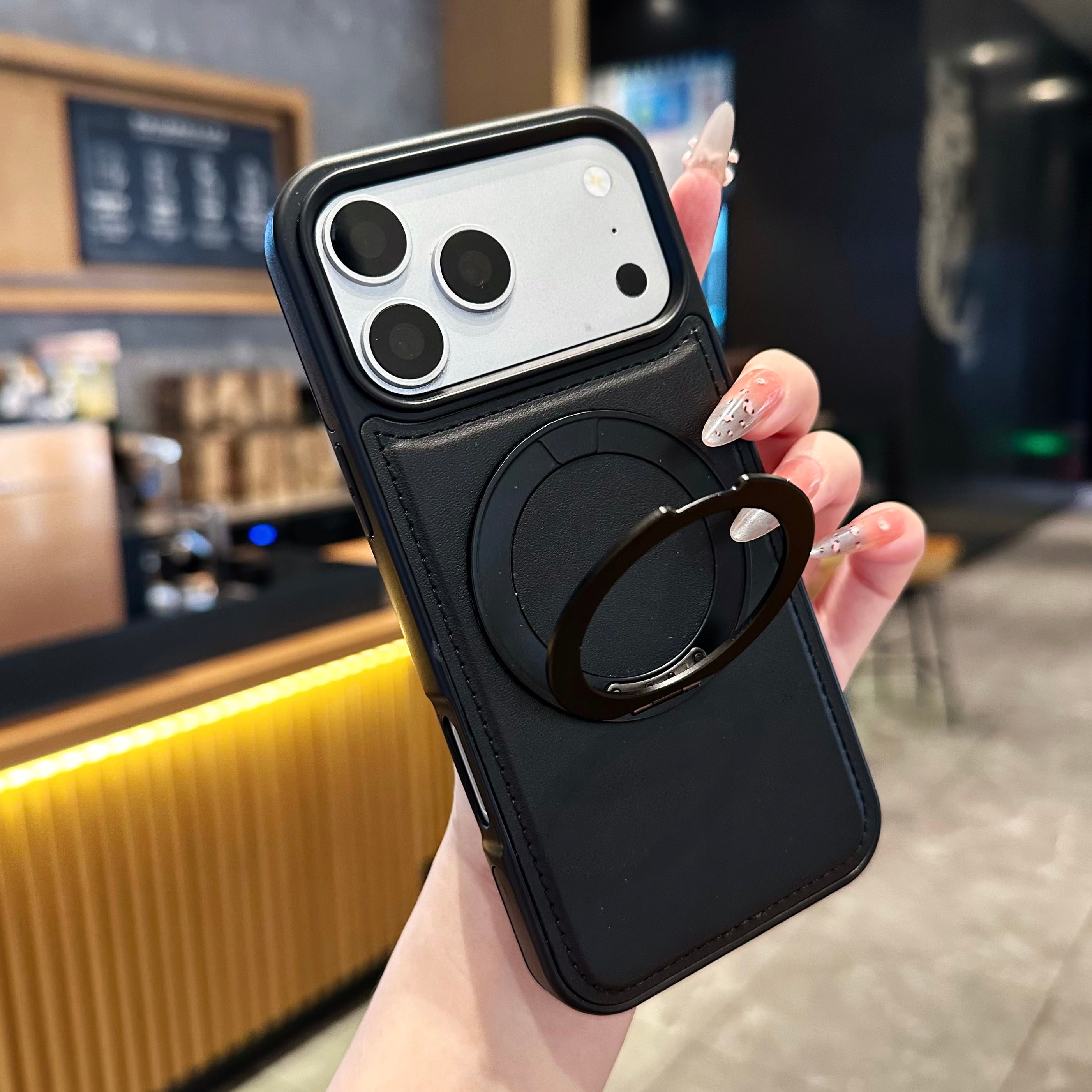 Vegan Leather Cover with MagSafe Ring For iPhone