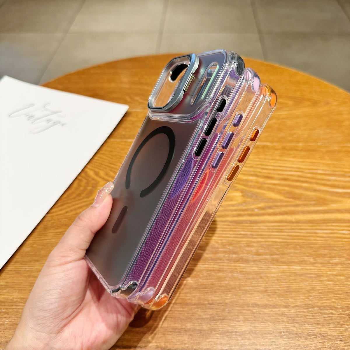 Holographic MagSafe iPhone Case with Camera Stand - Shockproof Clear Back Cover