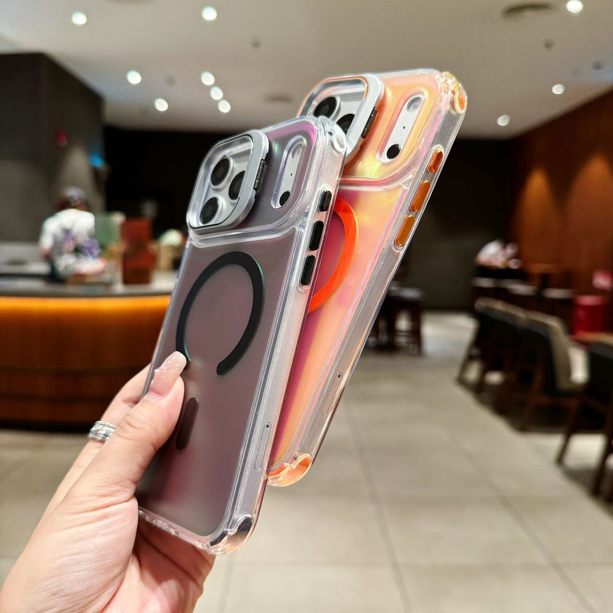 Holographic MagSafe iPhone Case with Camera Stand - Shockproof Clear Back Cover