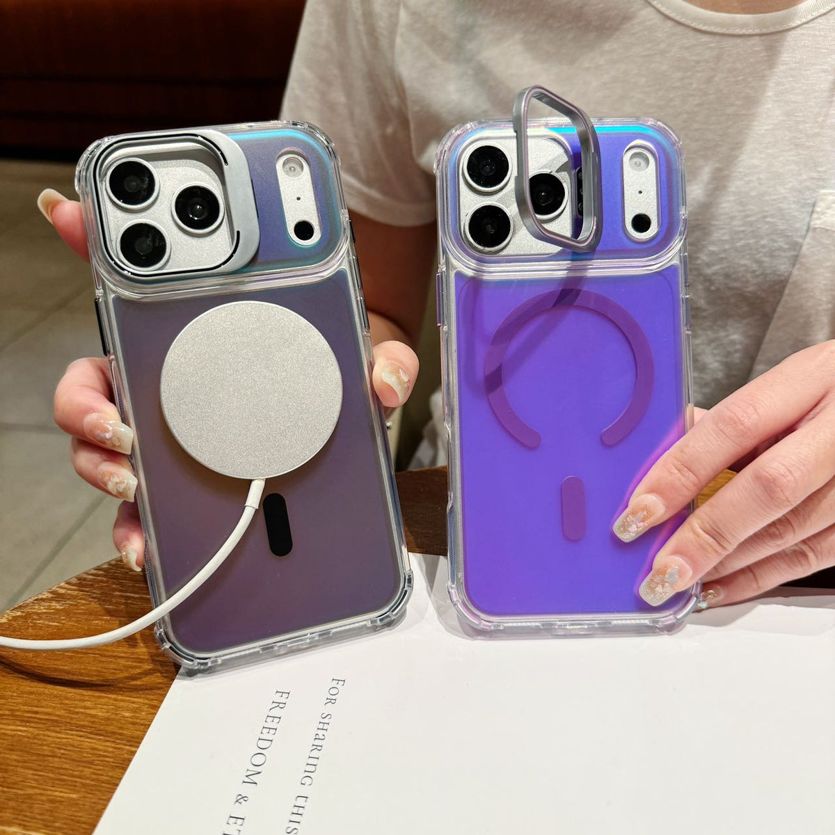 Holographic MagSafe iPhone Case with Camera Stand - Shockproof Clear Back Cover