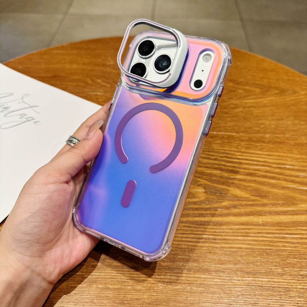 Holographic MagSafe iPhone Case with Camera Stand - Shockproof Clear Back Cover