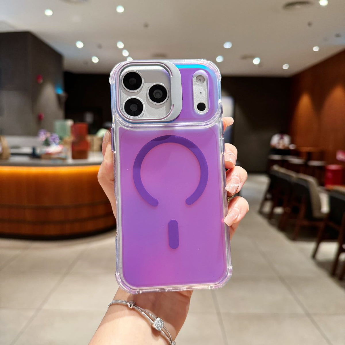 Holographic MagSafe iPhone Case with Camera Stand - Shockproof Clear Back Cover