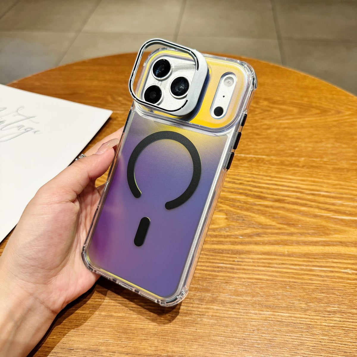 Holographic MagSafe iPhone Case with Camera Stand - Shockproof Clear Back Cover