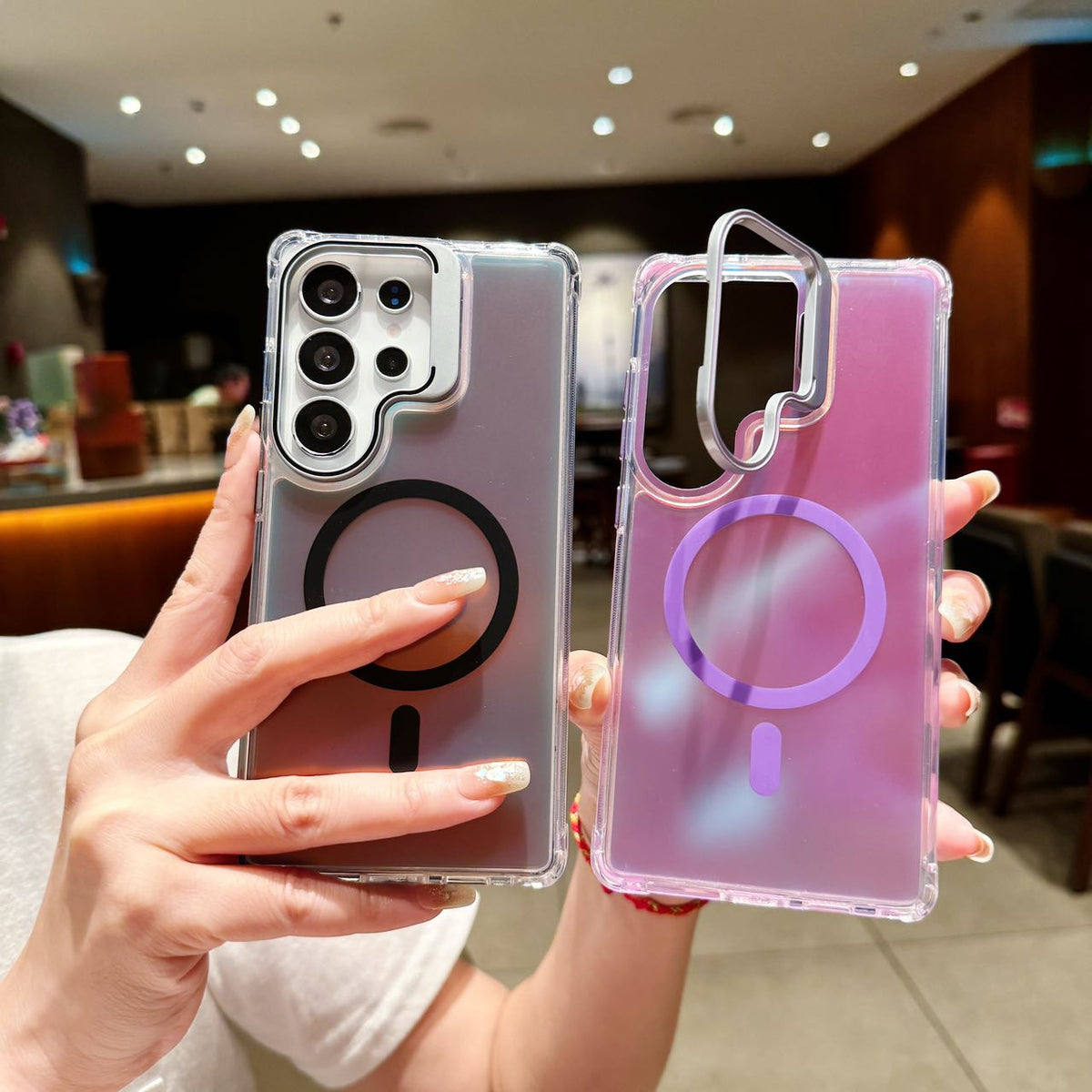 Galaxy S25 Ultra MagSafe Case with Camera Stand - Holographic Shockproof Cover