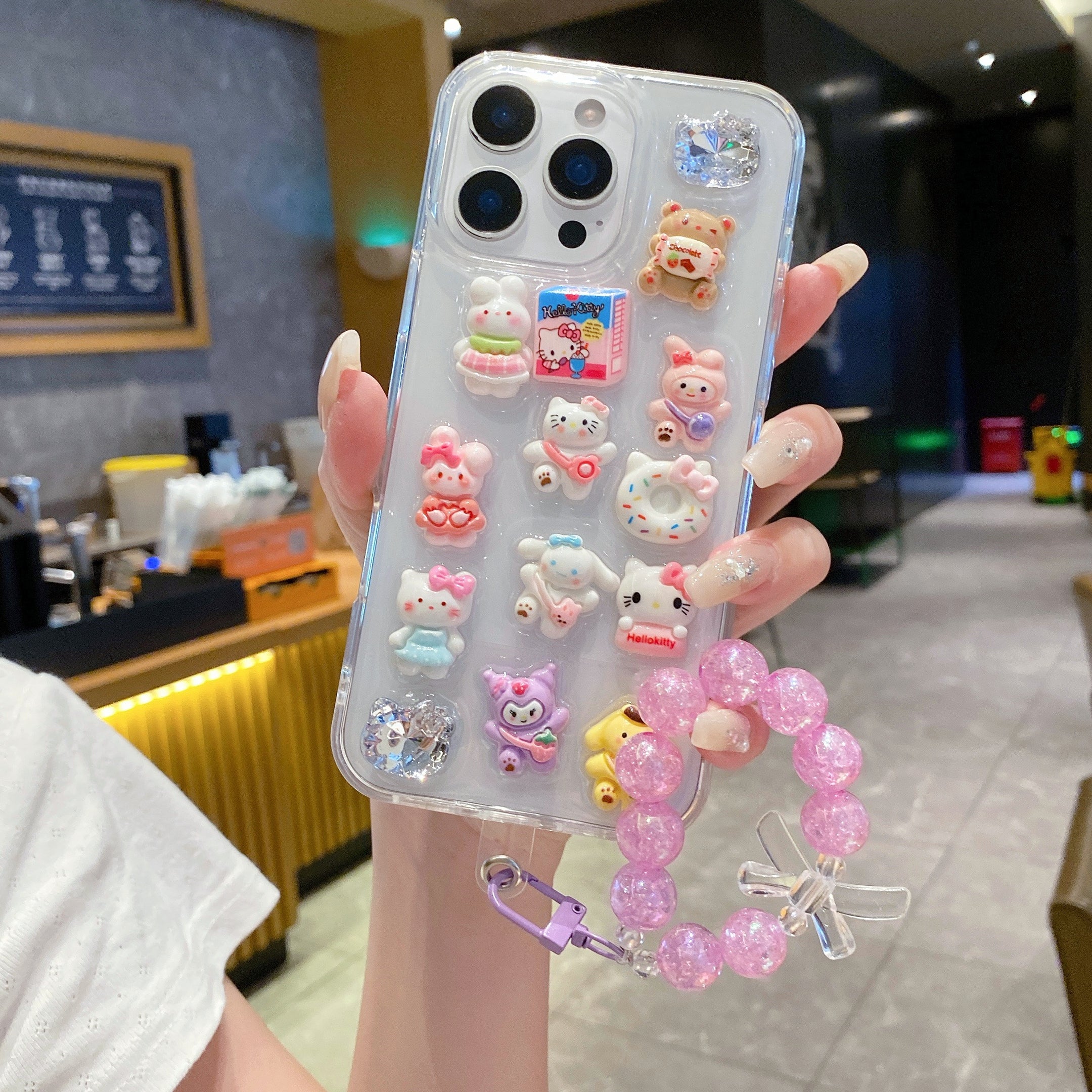 Kawaii Friends Pink Bead Charm Vibes Silicone Phone Cases For iPhone