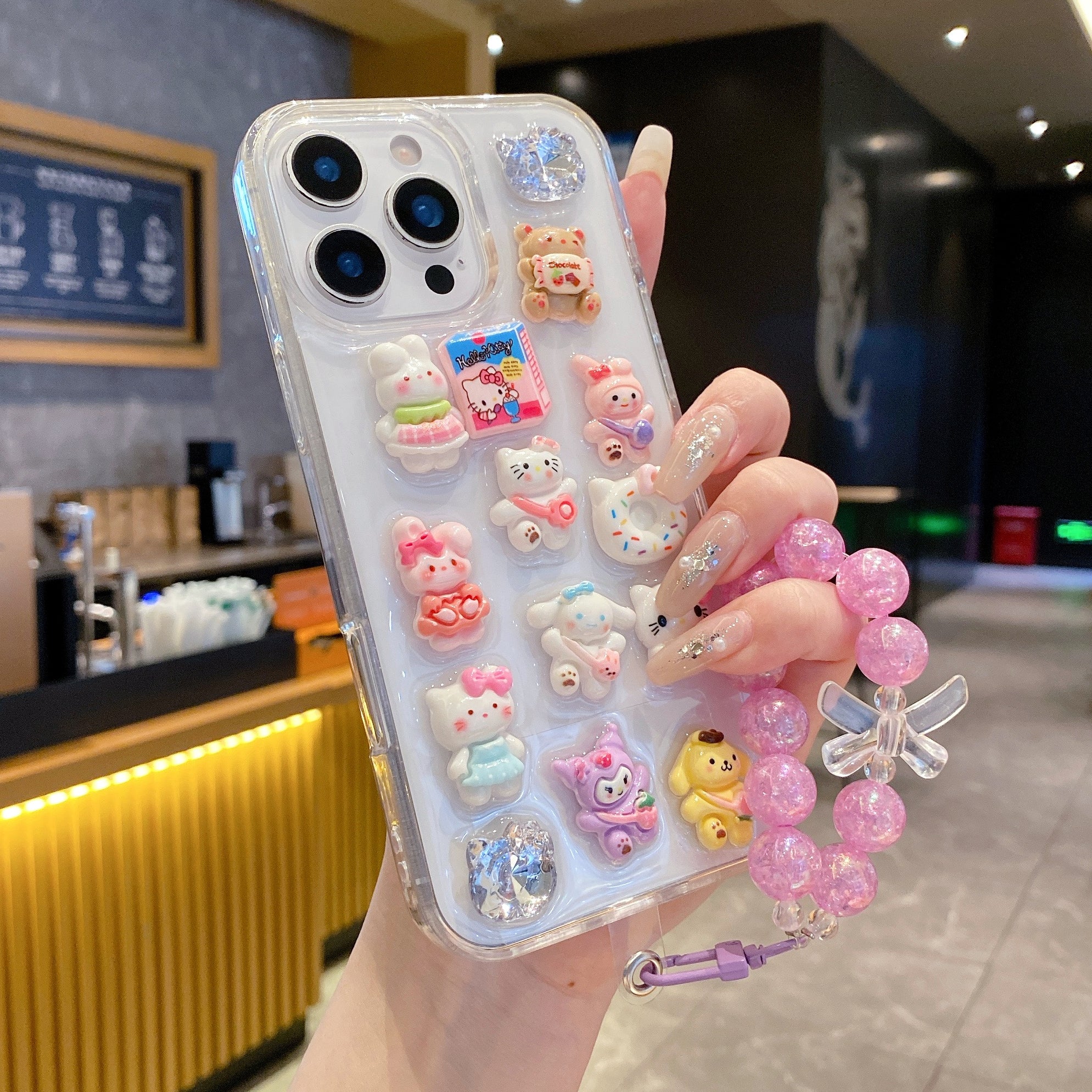 Kawaii Friends Pink Bead Charm Vibes Silicone Phone Cases For iPhone