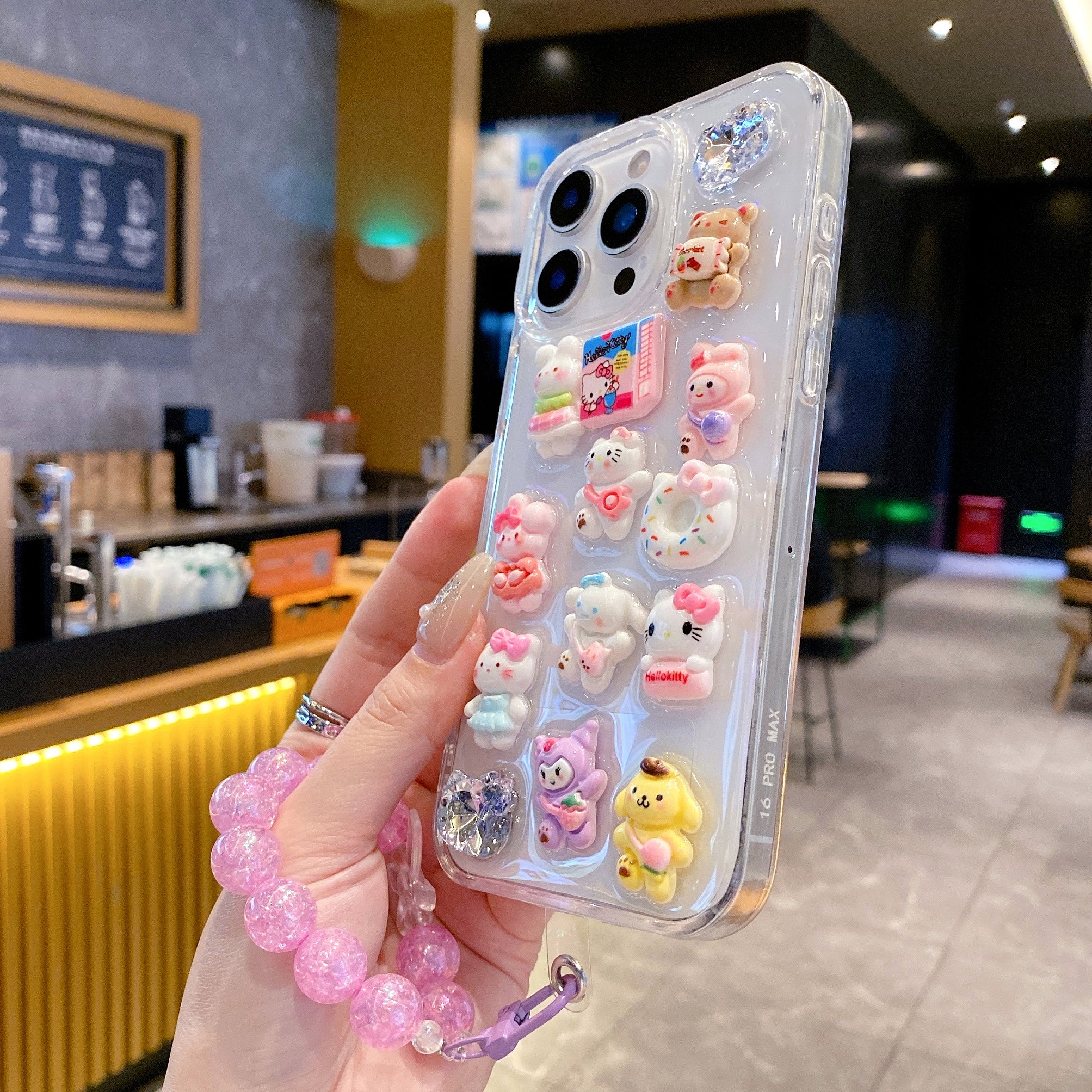 Kawaii Friends Pink Bead Charm Vibes Silicone Phone Cases For iPhone