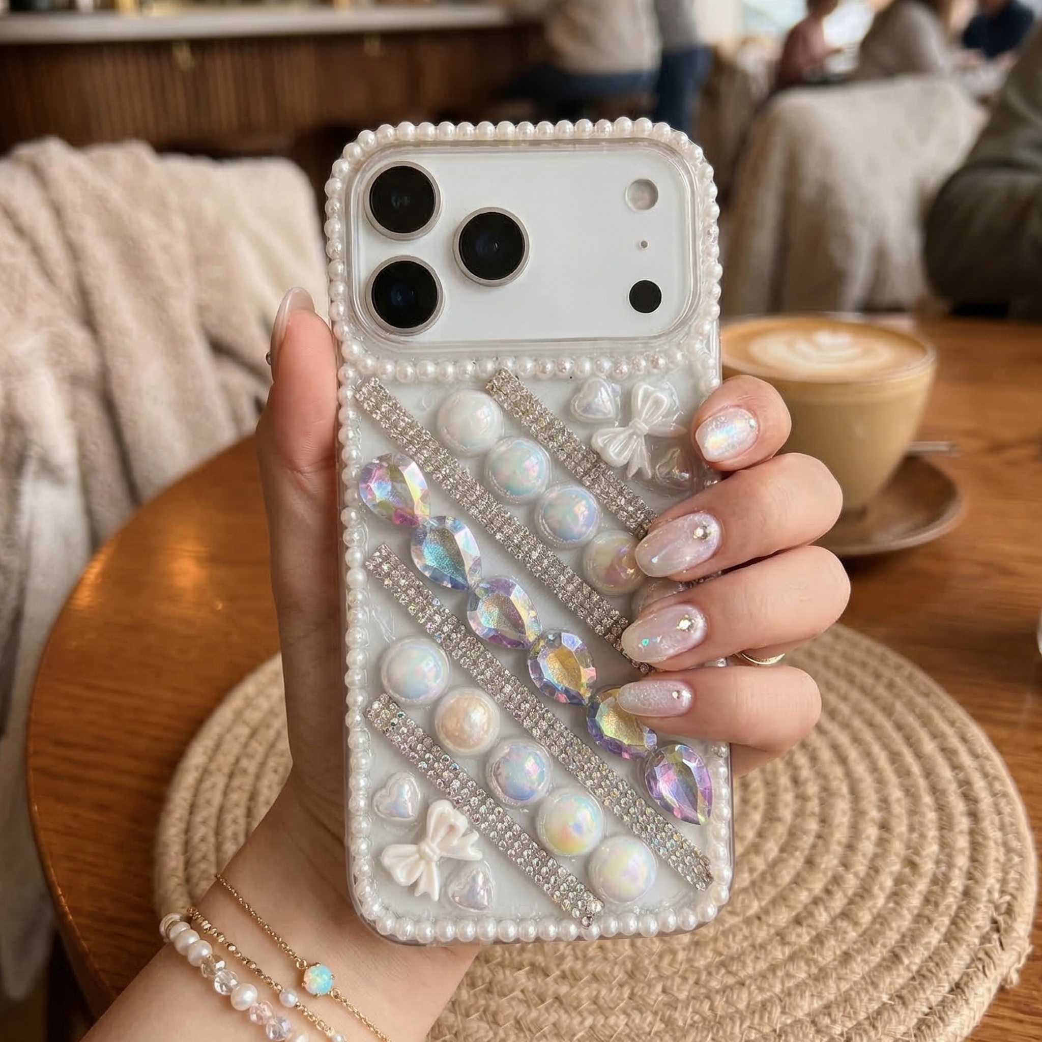 Korean Style Pearl Bling Silicone Case For iPhone