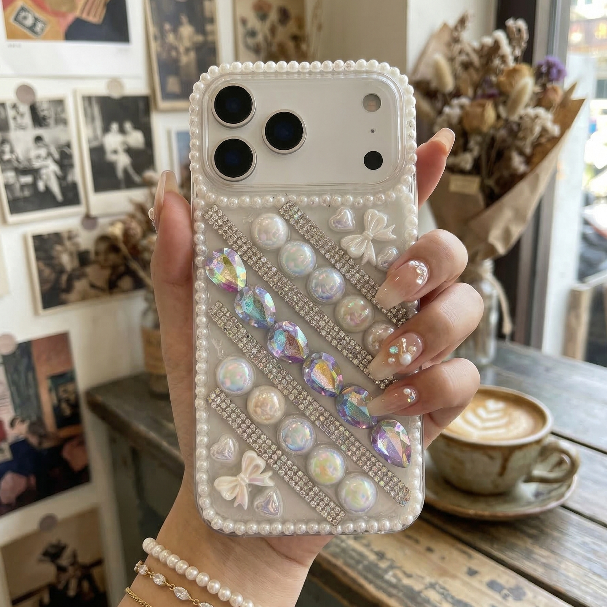 Korean Style Pearl Bling Silicone Case For iPhone