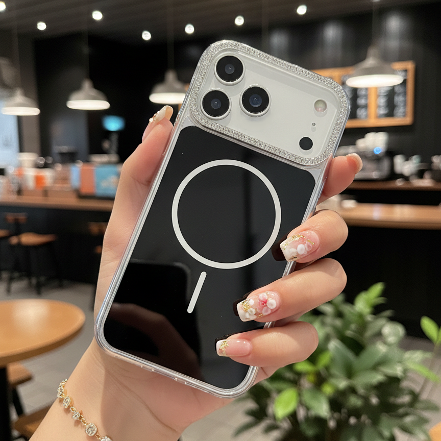 Black Rhinestone Crystal Guard MagSafe Case – Studded Camera & Border Silicone Phone Cases For iPhone