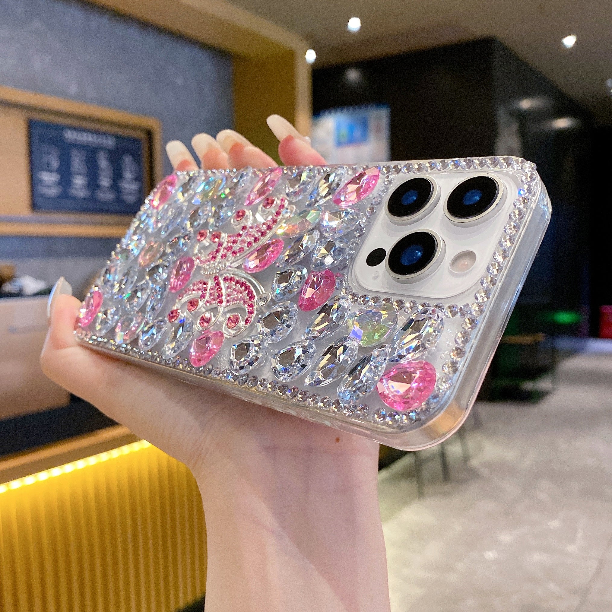 Diamond Butterfly Elite – Iridescent Pink & Silver Silicone Phone Cases For iPhone