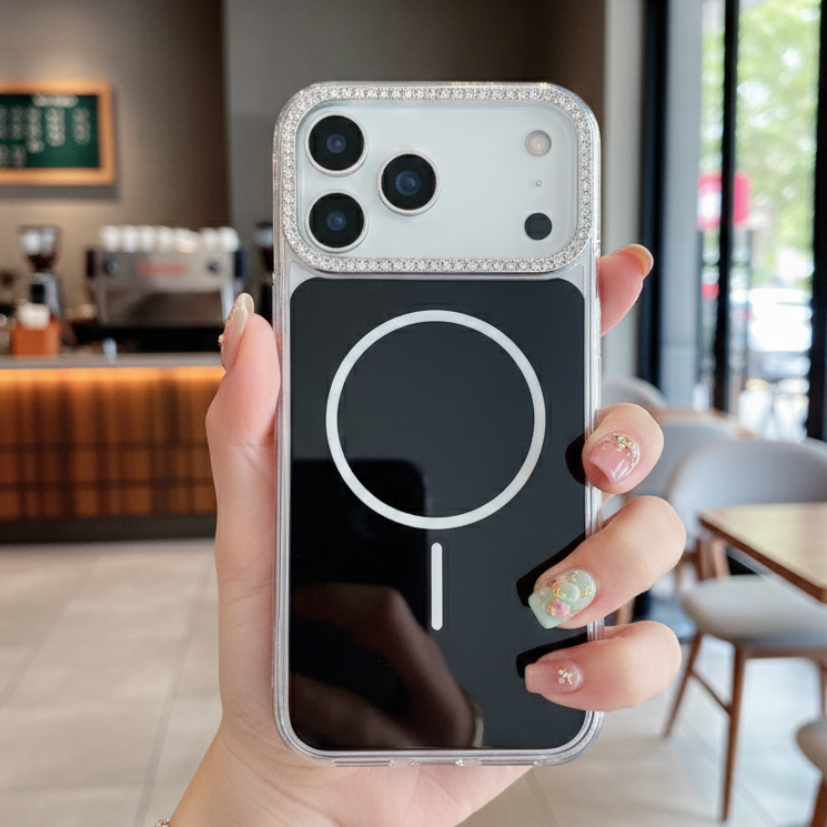 Black Rhinestone Crystal Guard MagSafe Case – Studded Camera & Border Silicone Phone Cases For iPhone