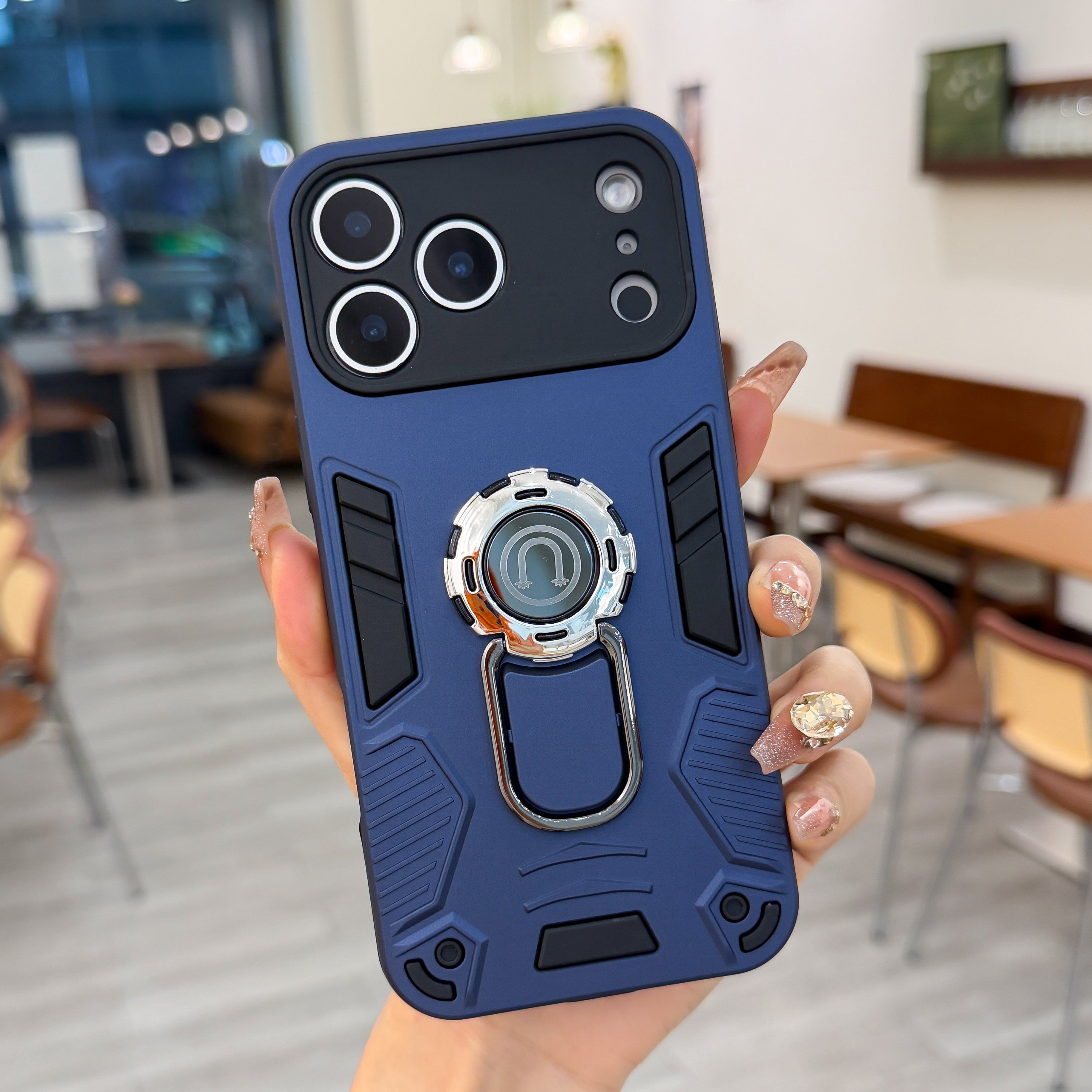 Navy Shield – Rotating Ring Stand & Magnetic Support Silicone Phone Cases For iPhone