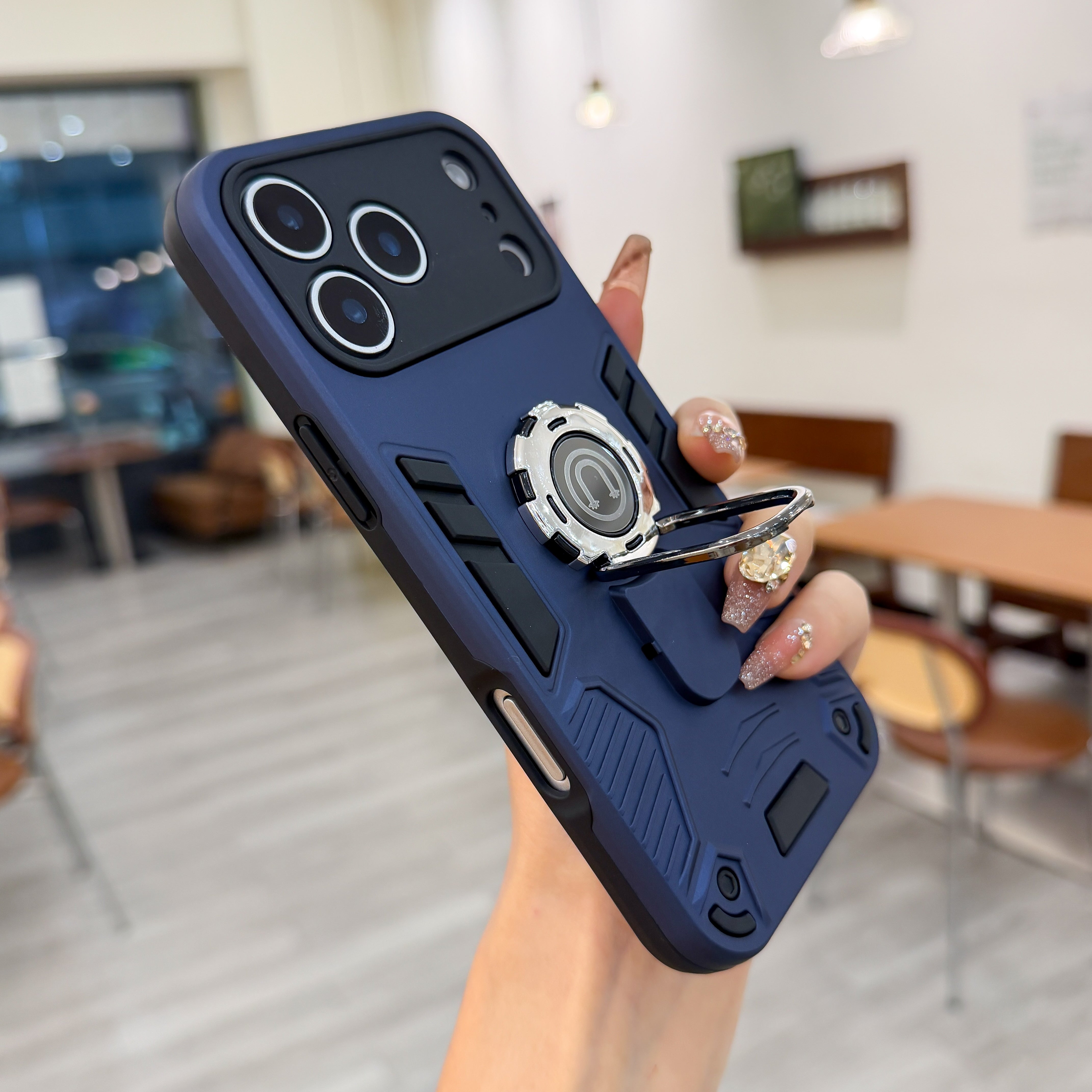 Navy Shield – Rotating Ring Stand & Magnetic Support Silicone Phone Cases For iPhone