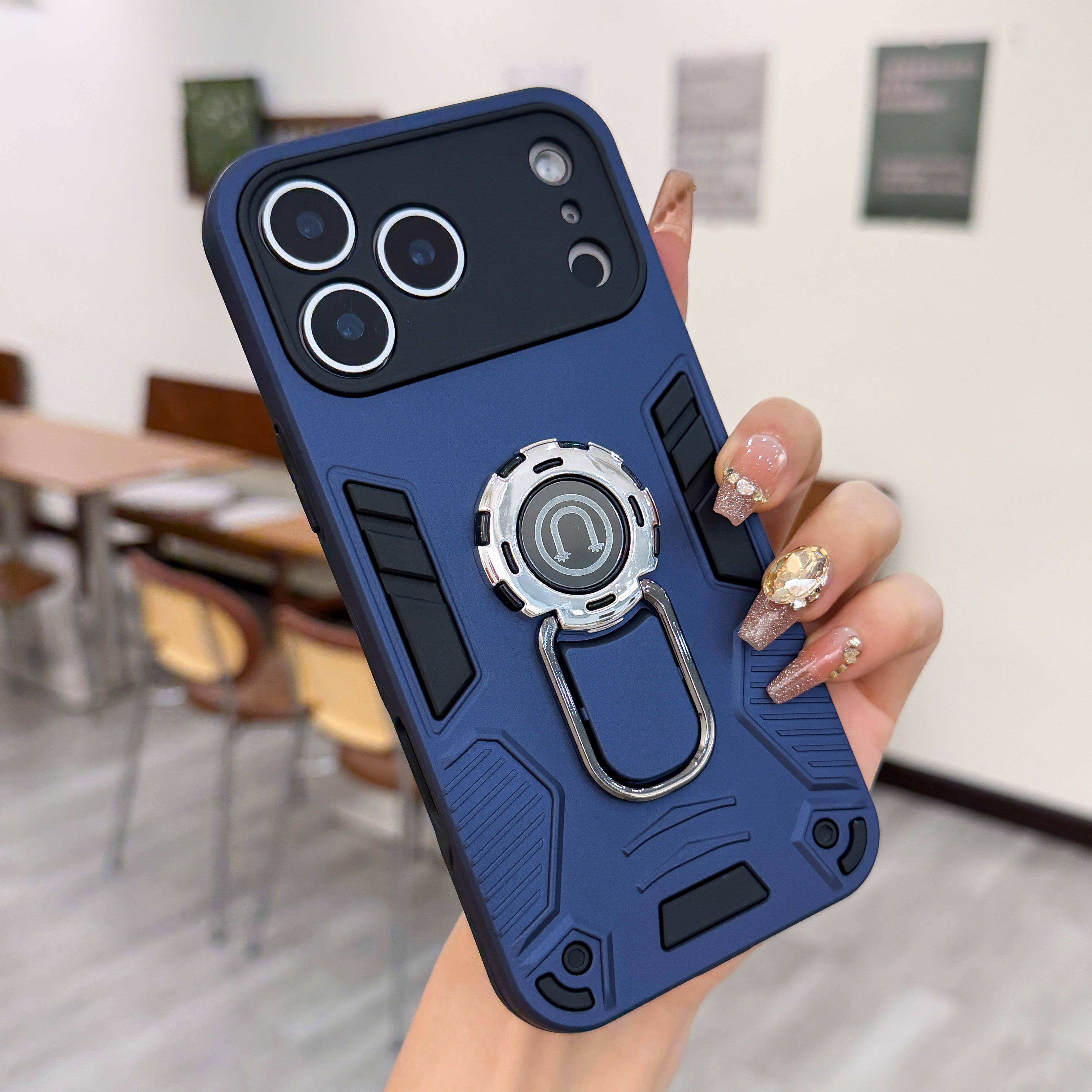 Navy Shield – Rotating Ring Stand & Magnetic Support Silicone Phone Cases For iPhone