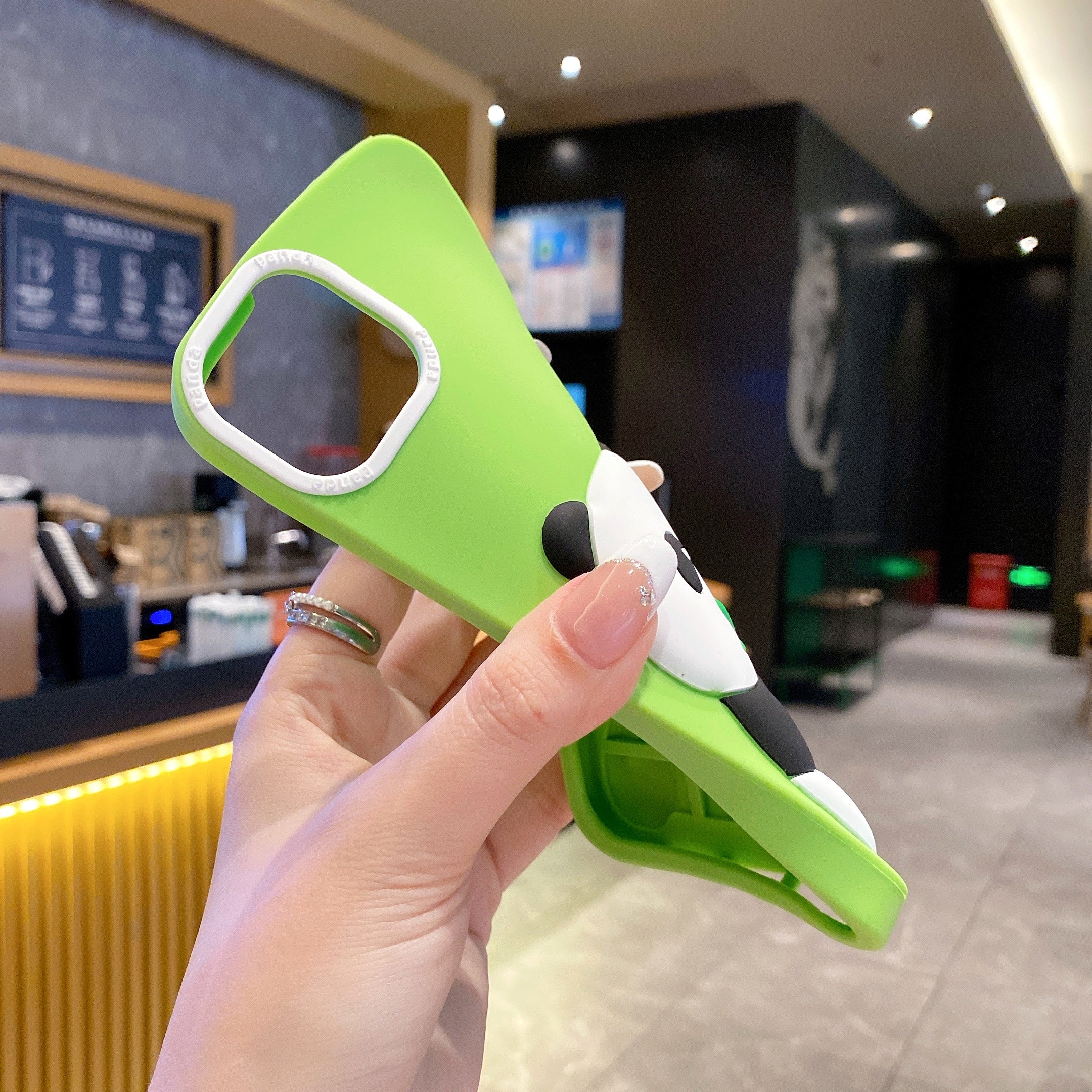 Lime Green Panda Eating Bamboo Silicone Phone Cases For iPhone