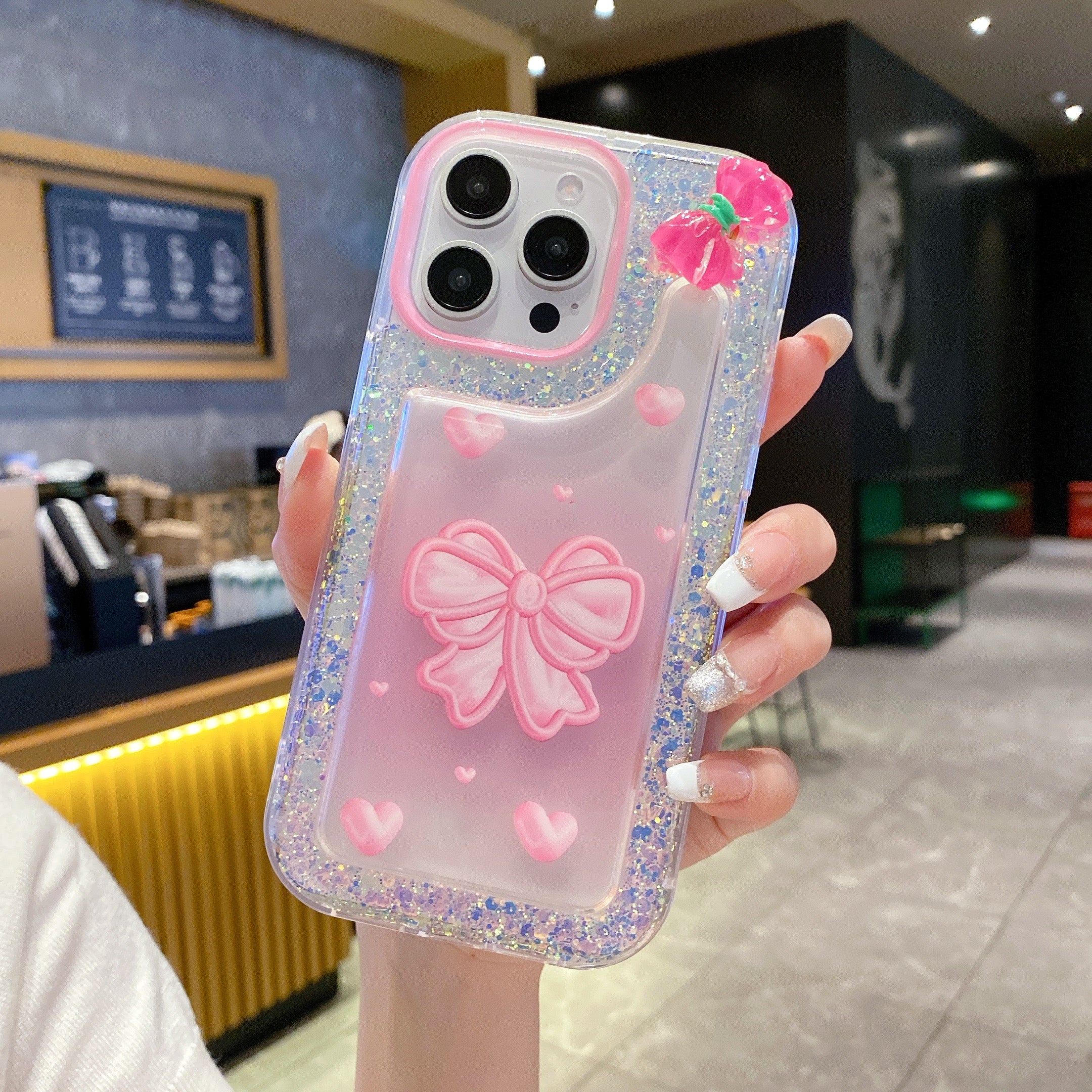 Pink Shimmering Bow Bliss Silicone Phone Case For iPhone