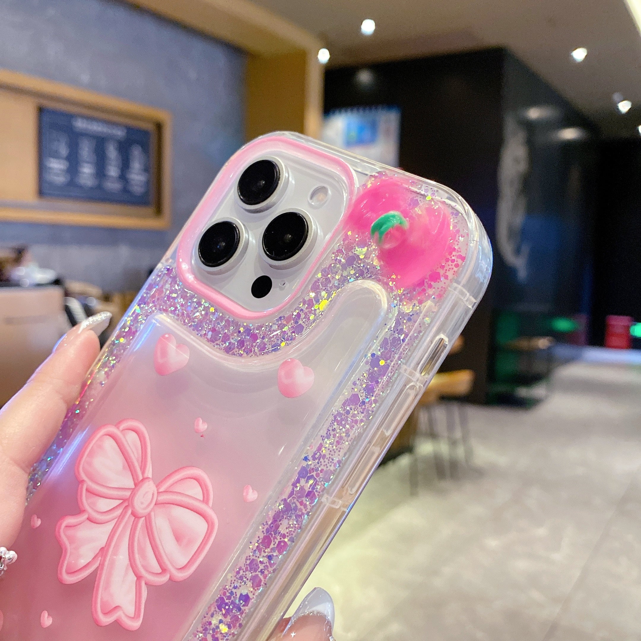 Pink Shimmering Bow Bliss Silicone Phone Case For iPhone