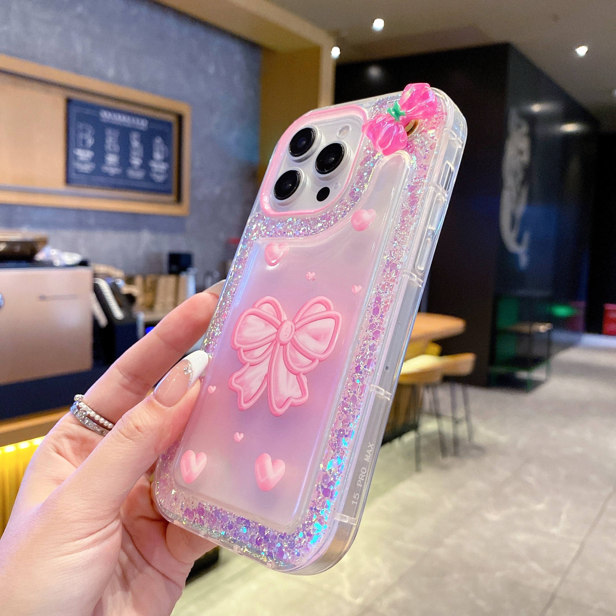Pink Shimmering Bow Bliss Silicone Phone Case For iPhone