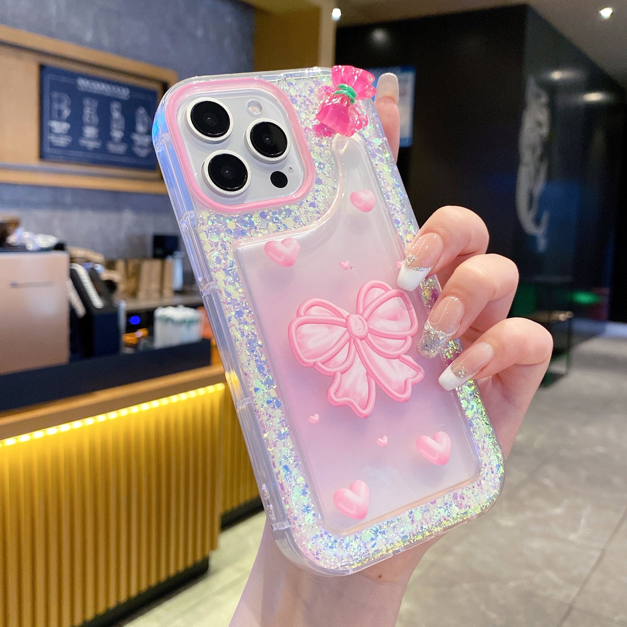 Pink Shimmering Bow Bliss Silicone Phone Case For iPhone