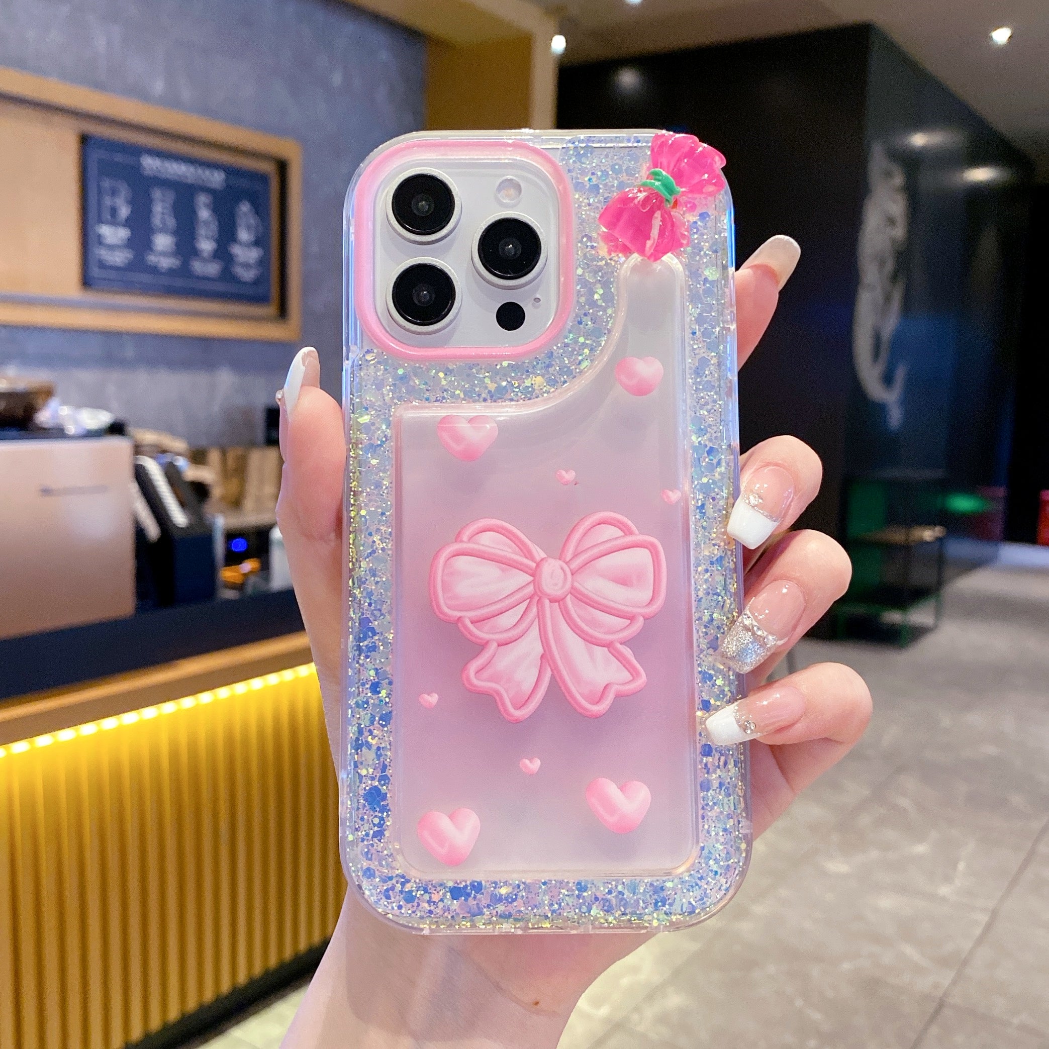 Pink Shimmering Bow Bliss Silicone Phone Case For iPhone