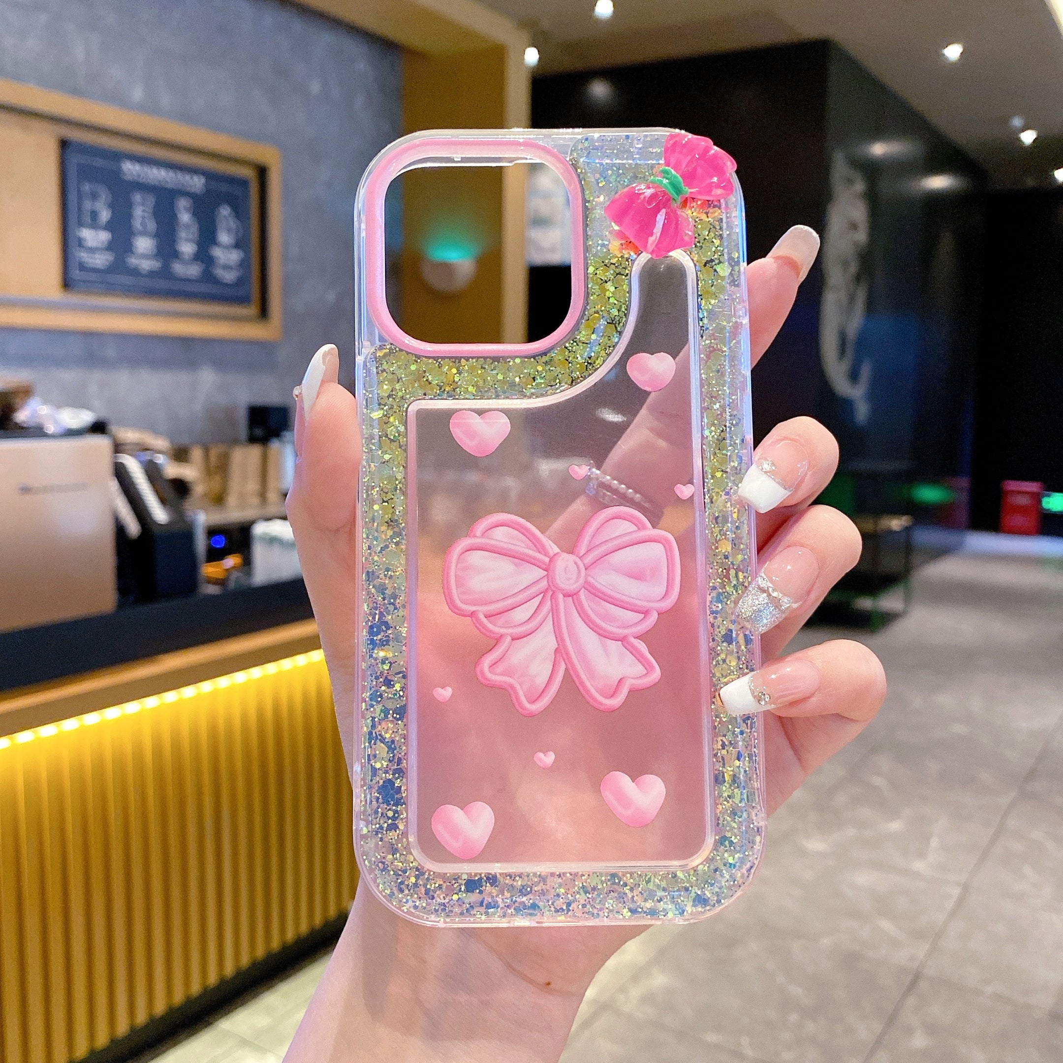Pink Shimmering Bow Bliss Silicone Phone Case For iPhone