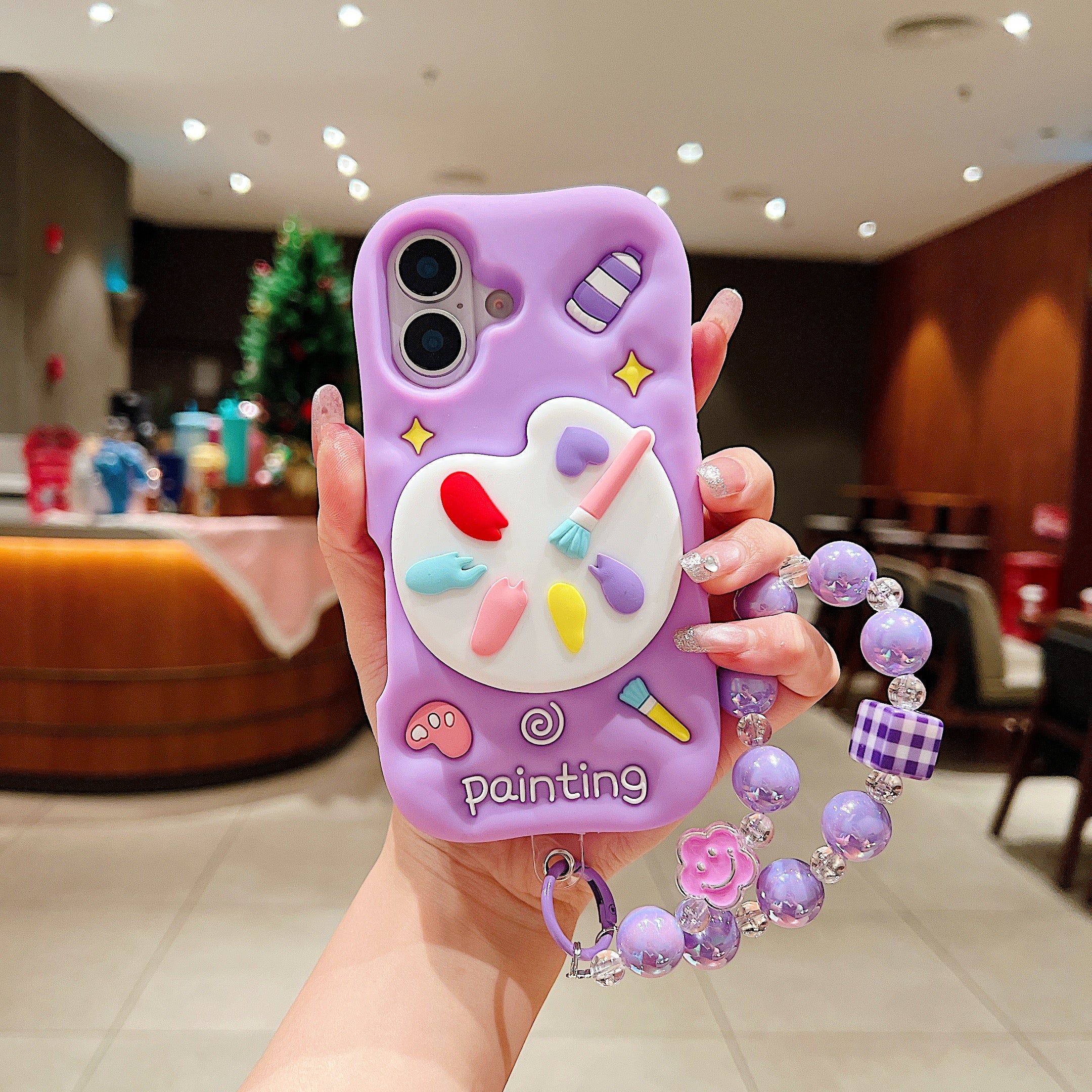 Purple Artist’s Palette 3D Phone Case with Matching Charm Silicone Phone Cases For iPhone