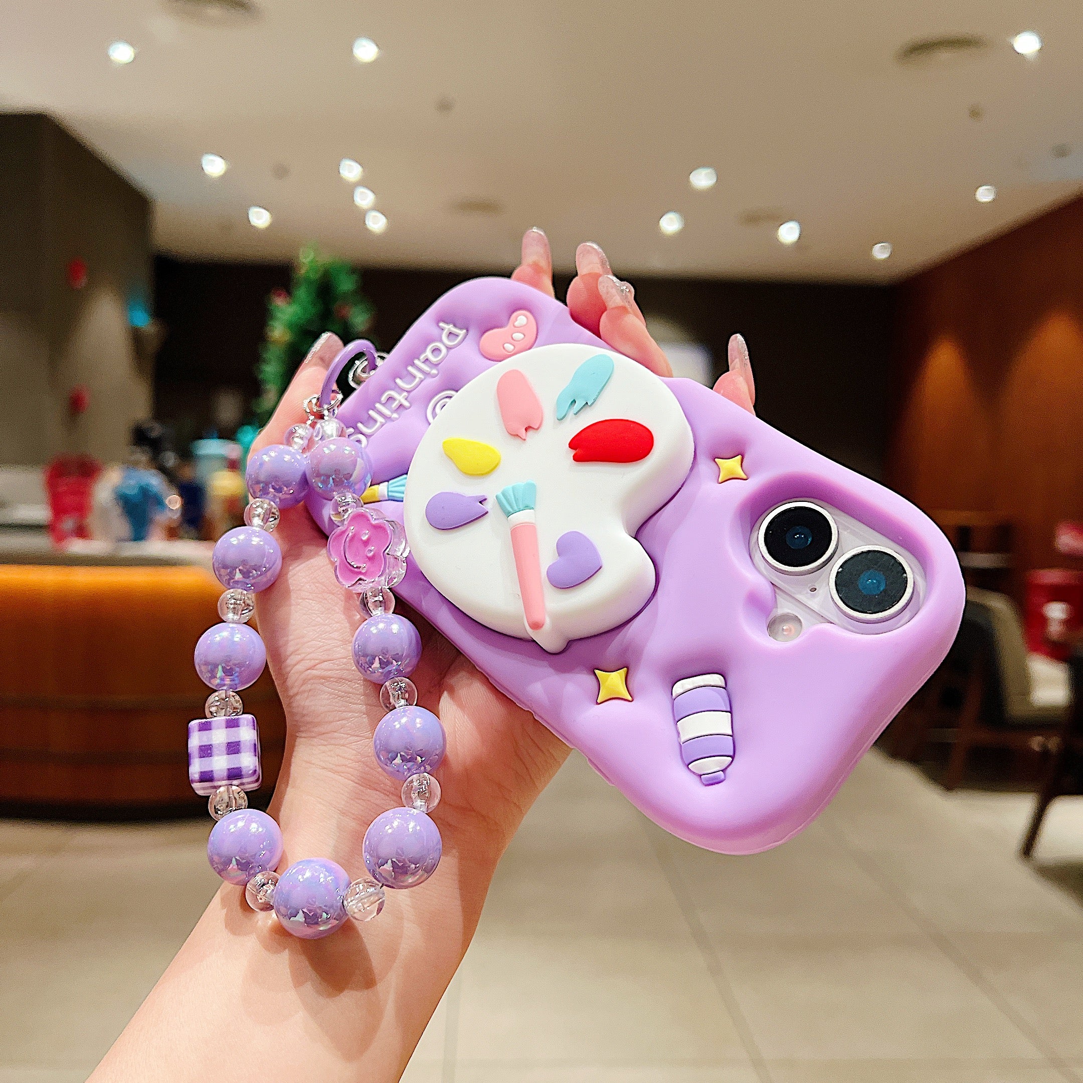 Purple Artist’s Palette 3D Phone Case with Matching Charm Silicone Phone Cases For iPhone