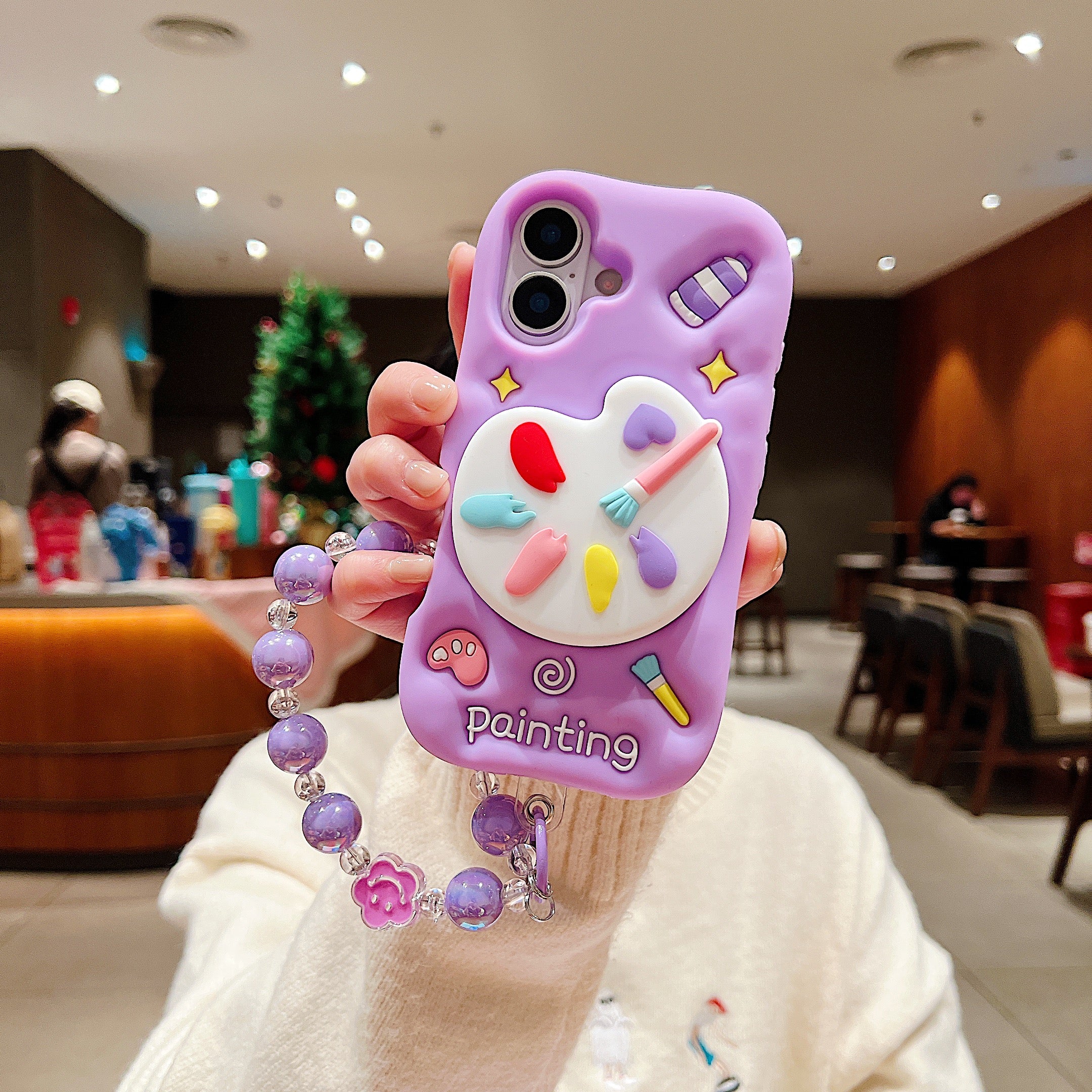 Purple Artist’s Palette 3D Phone Case with Matching Charm Silicone Phone Cases For iPhone