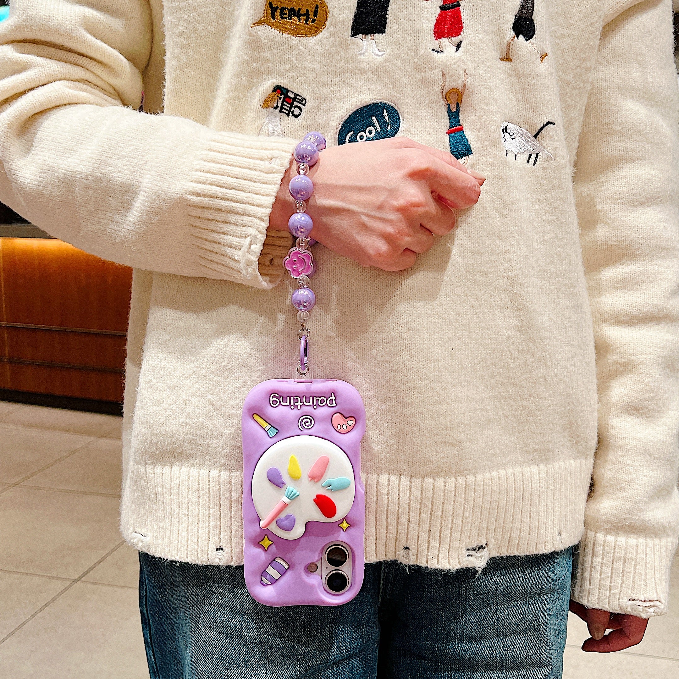 Purple Artist’s Palette 3D Phone Case with Matching Charm Silicone Phone Cases For iPhone