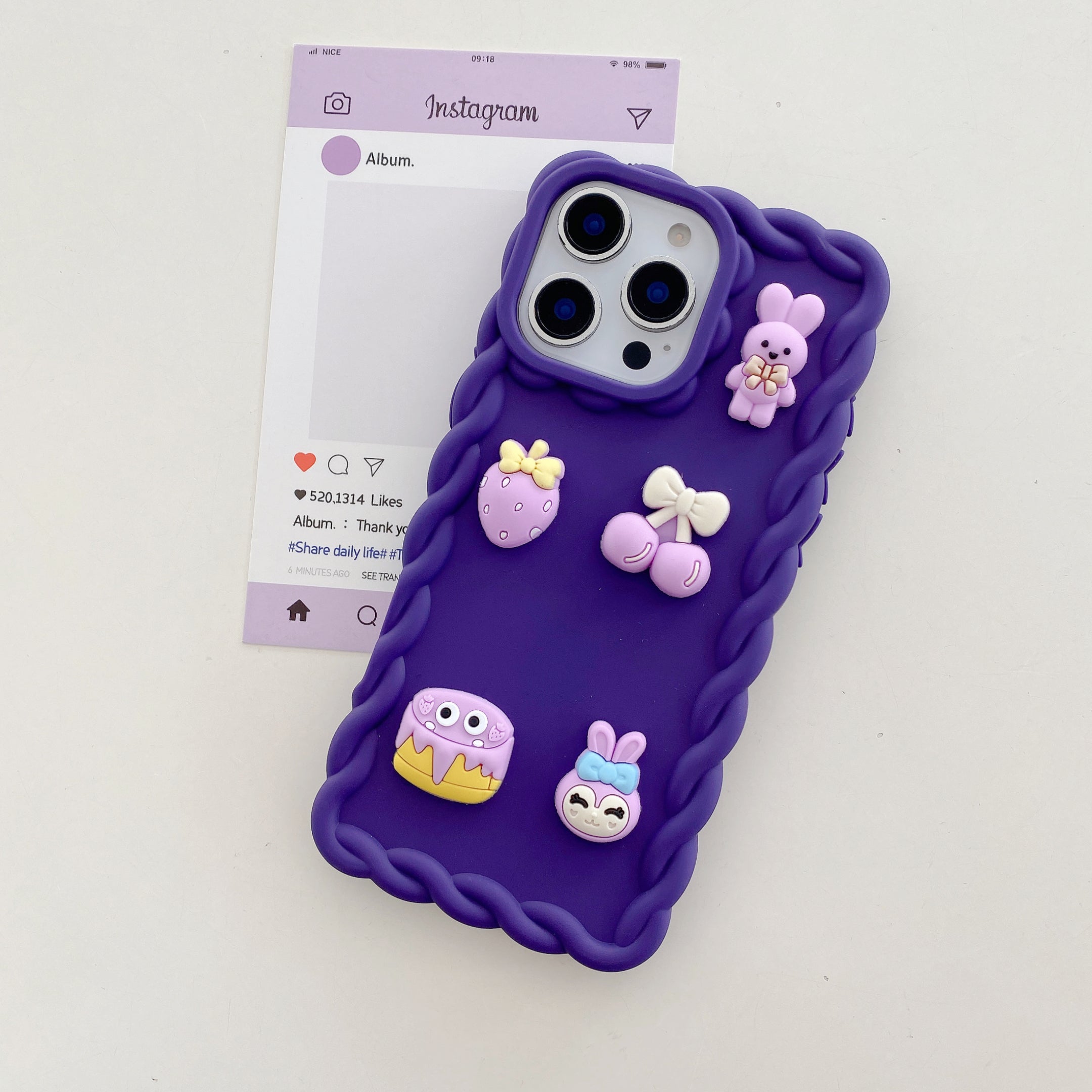 Purple Wavy Border With Little Friends Silicone Phone Cases For iPhone