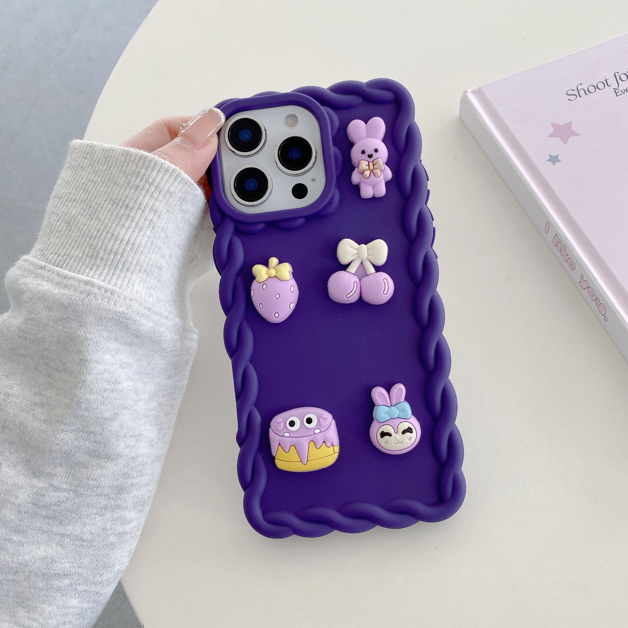 Purple Wavy Border With Little Friends Silicone Phone Cases For iPhone