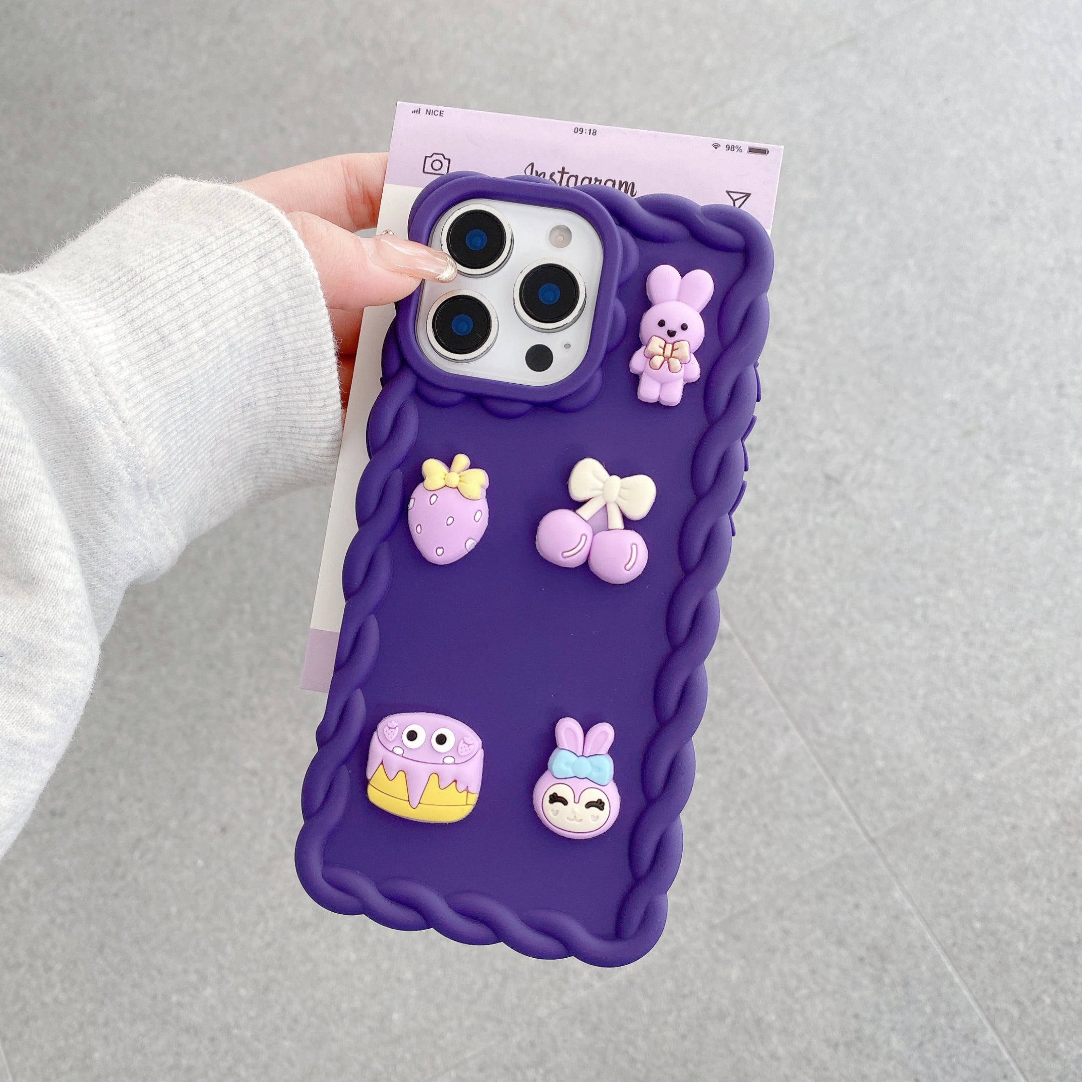 Purple Wavy Border With Little Friends Silicone Phone Cases For iPhone