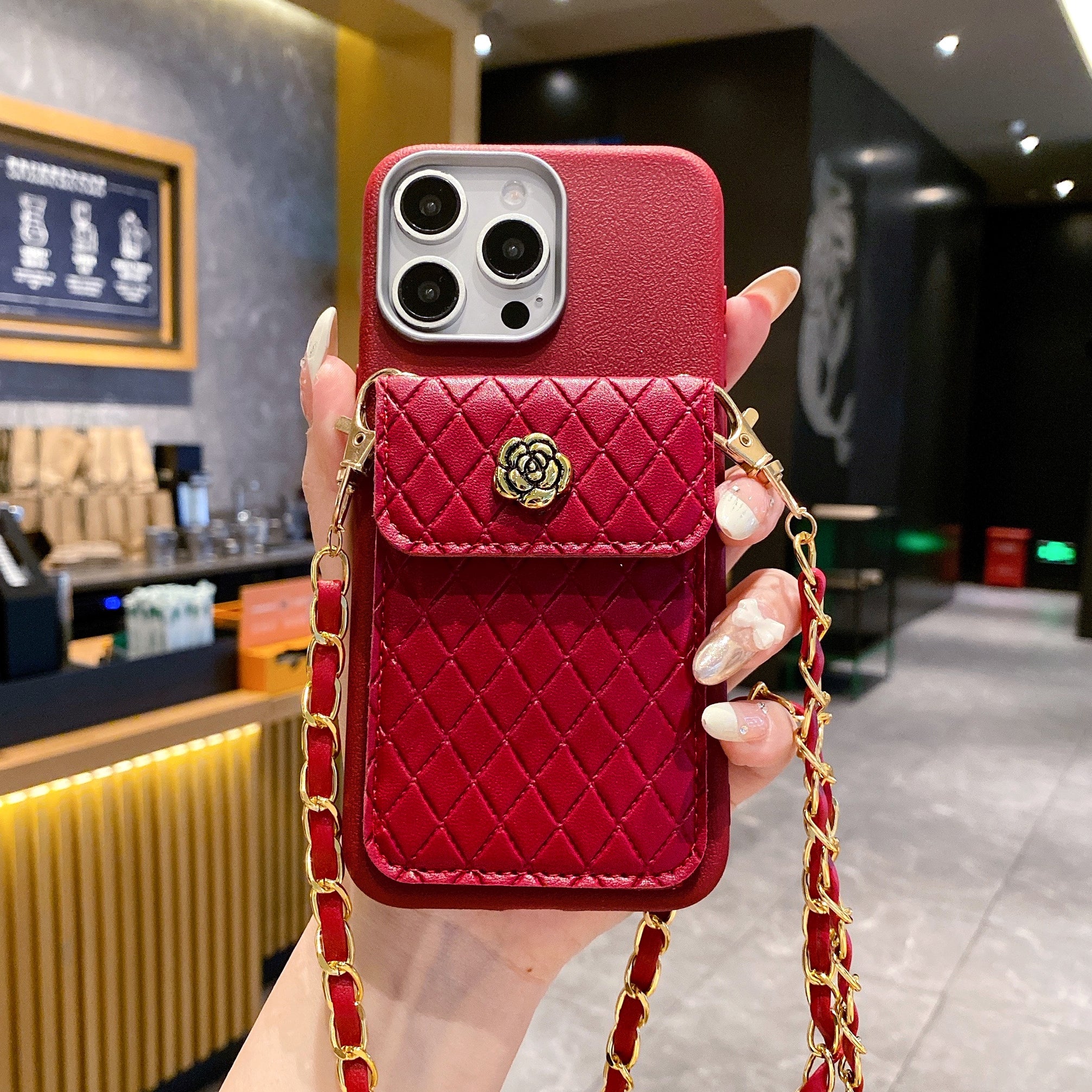 Red Diva Luxe Crossbody Gold Chain Silicone Phone Cases For iPhone