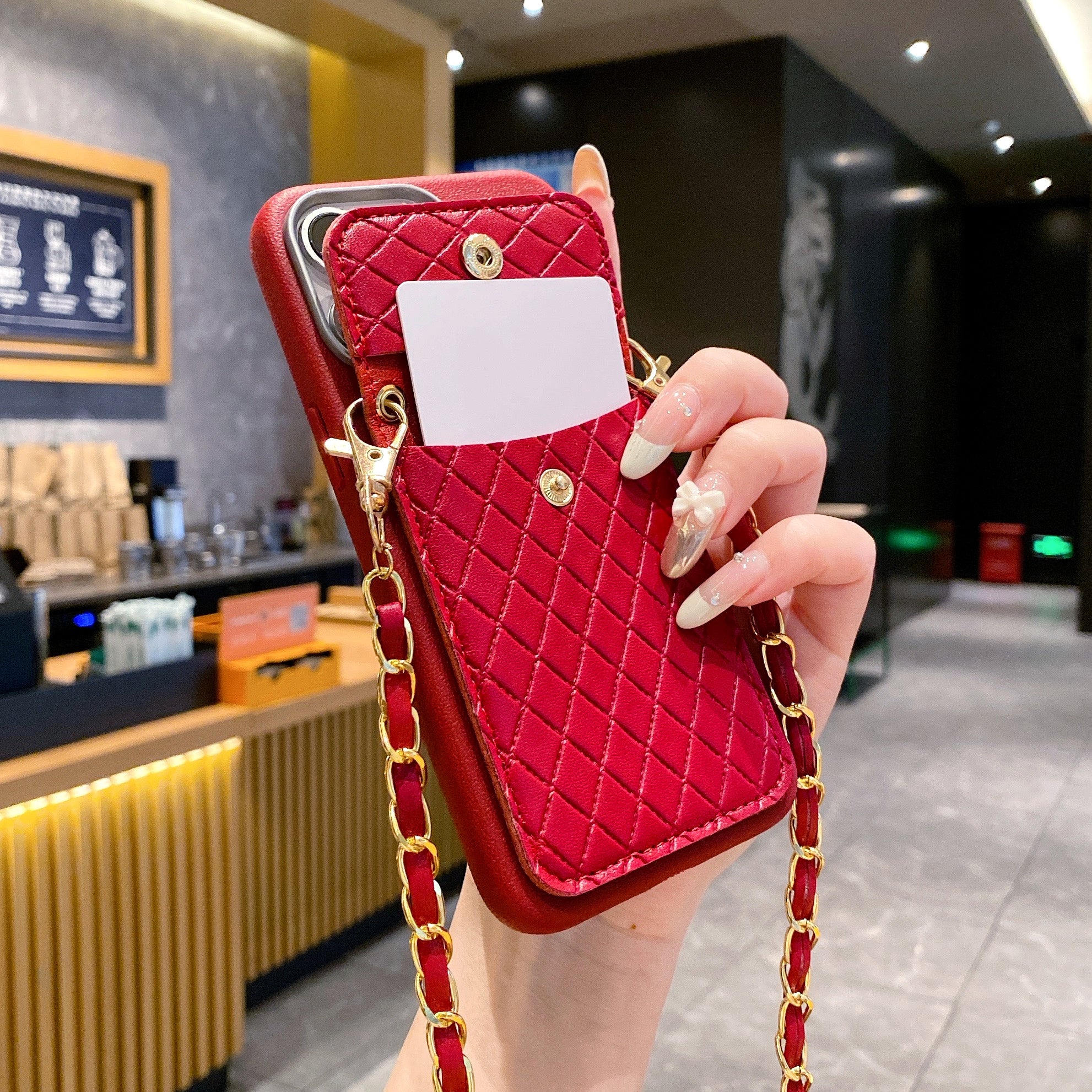 Red Diva Luxe Crossbody Gold Chain Silicone Phone Cases For iPhone
